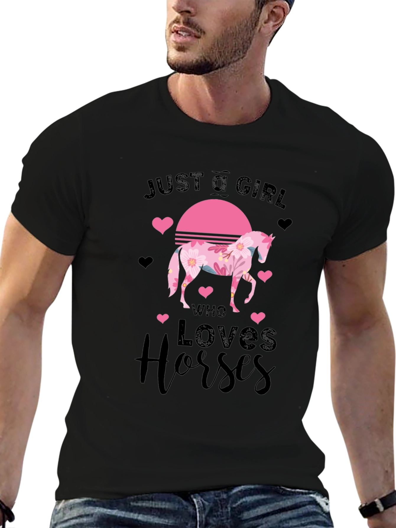 Black Just a Girl Who Loves Horses T-Shirt view 6