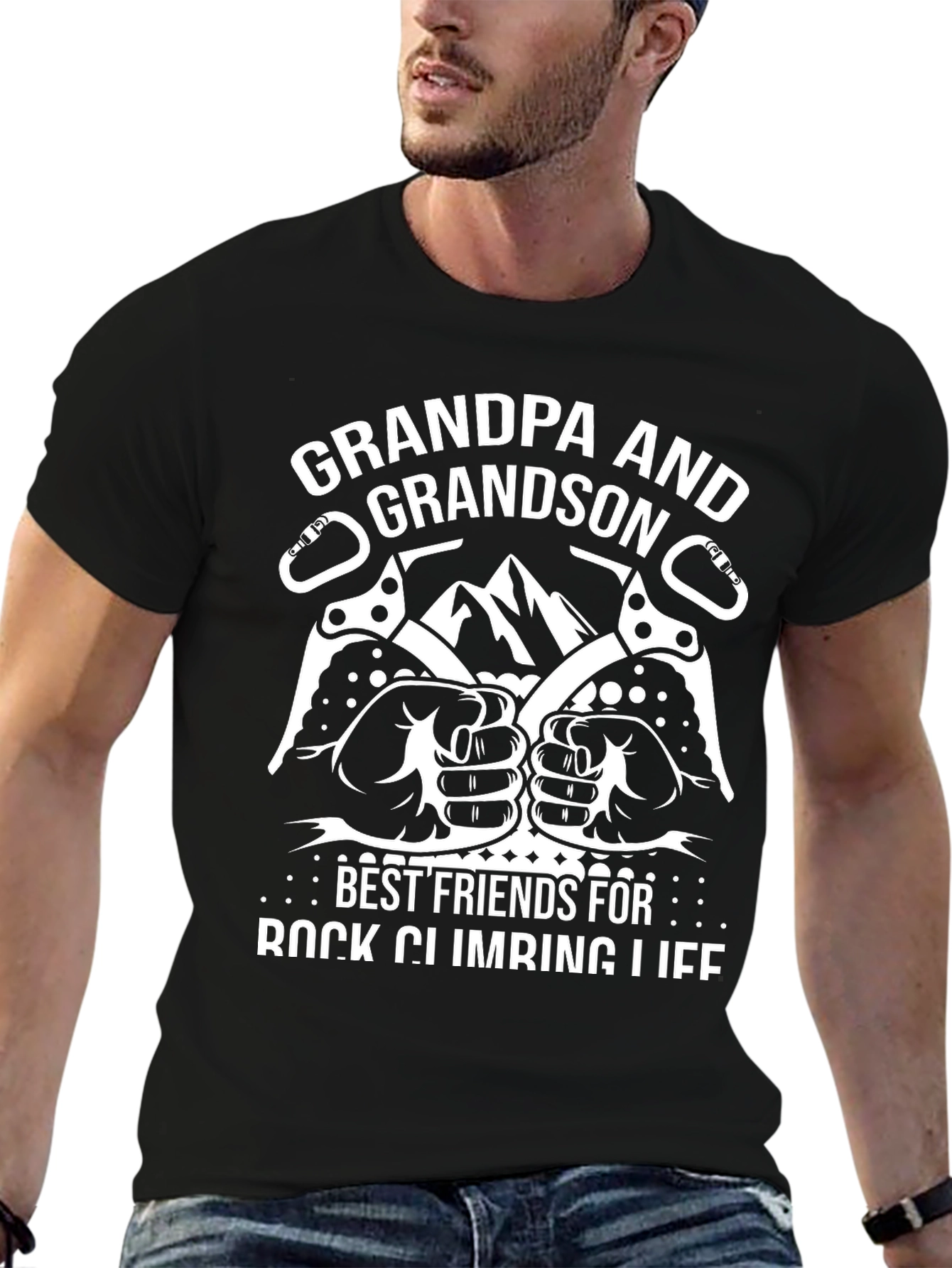 Black Grandpa and Grandson Rock Climbing T-Shirt view 6