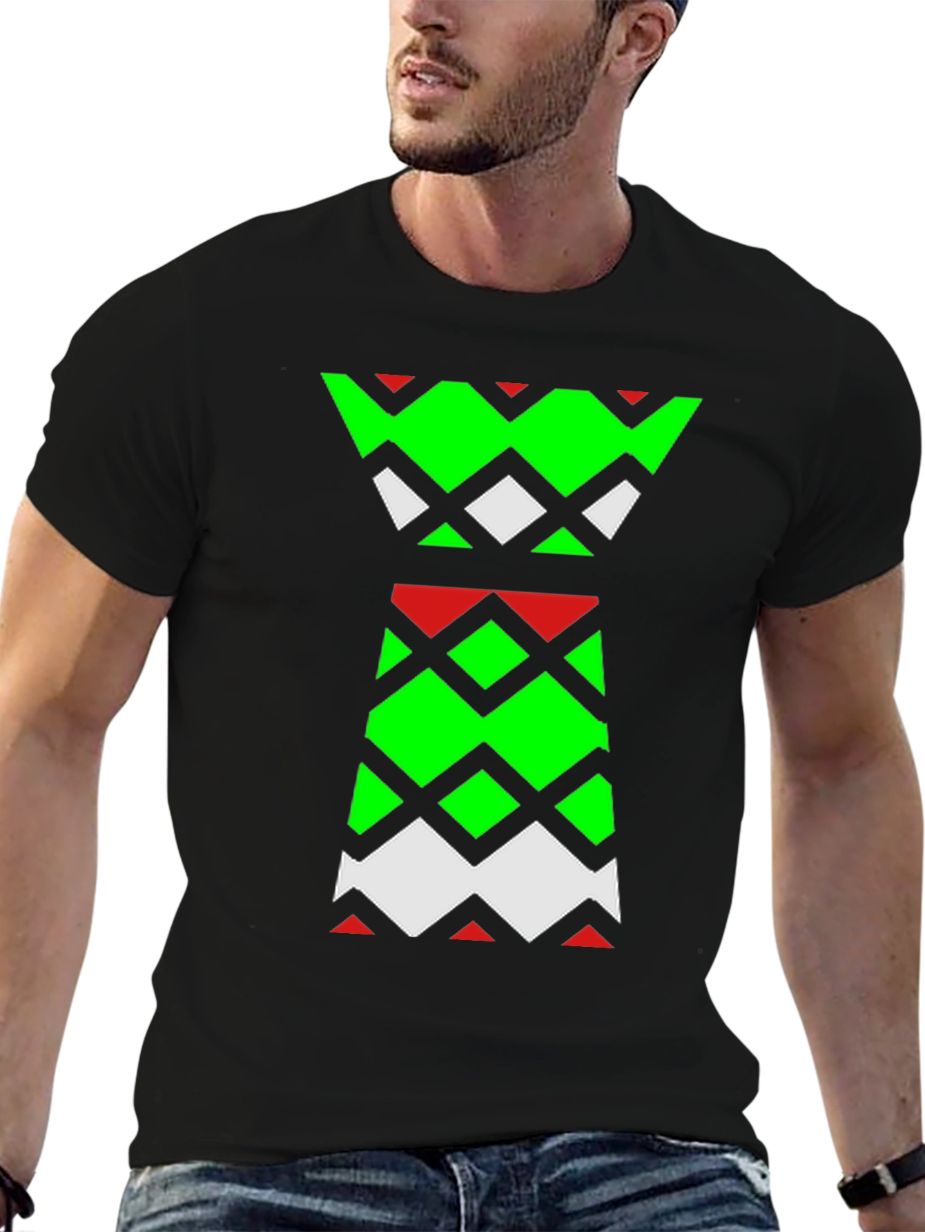 Black Geometric Pattern Tee - Modern Statement Shirt view 6