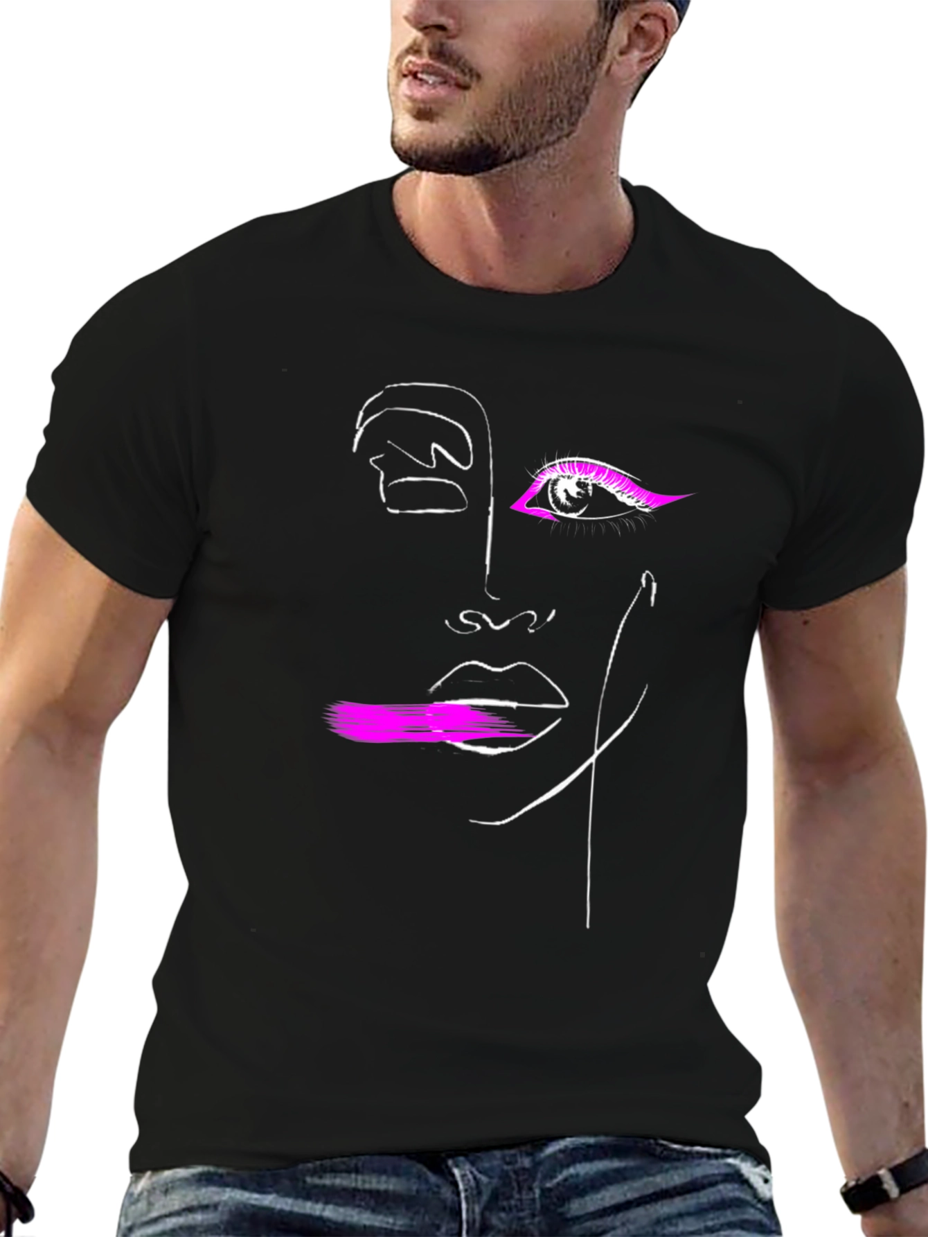 Black Abstract Line Art Graphic Tee - Stylish Minimalist Design view 6