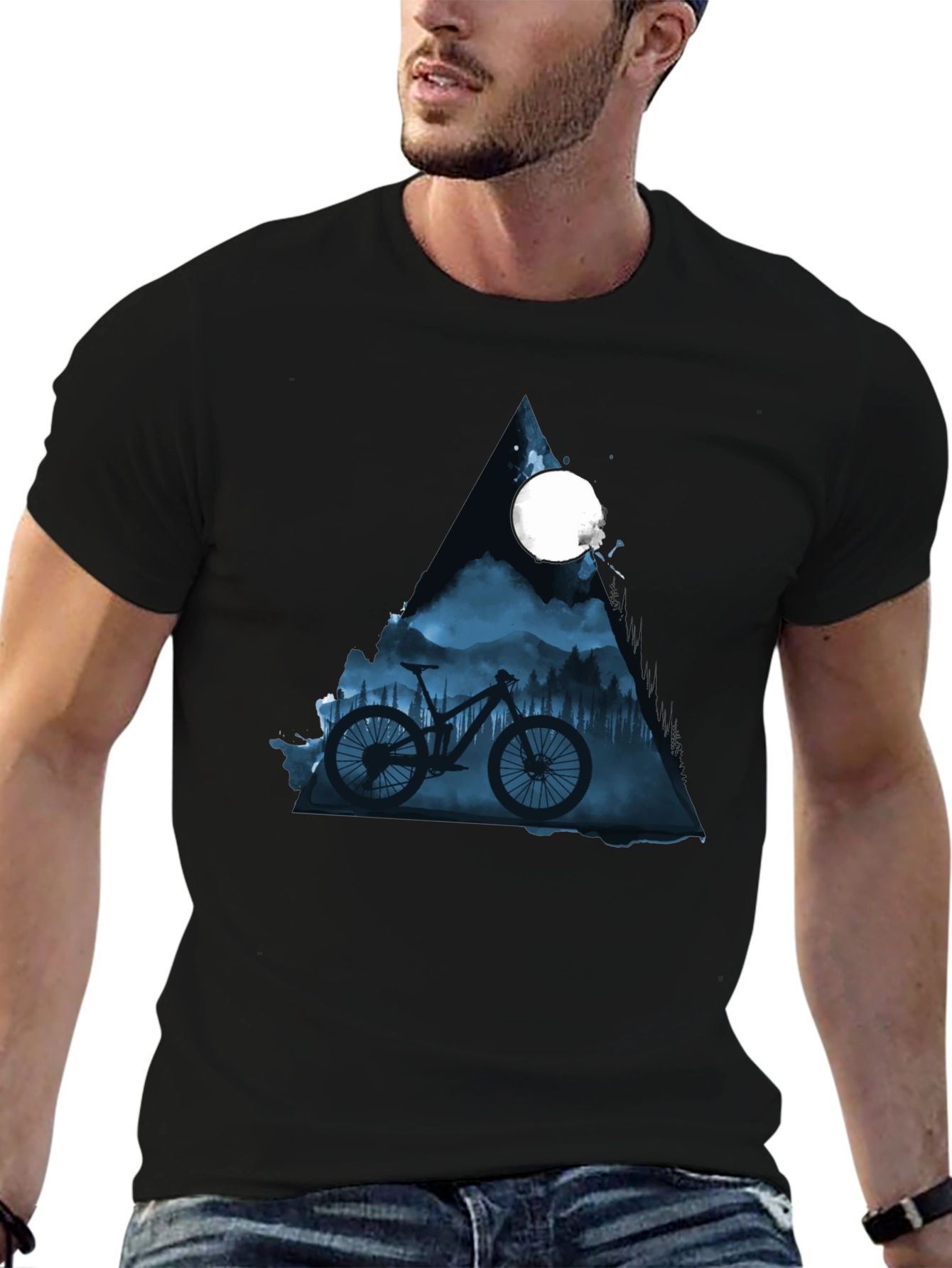 Black Mountain Bike Moon Graphic Tee - Stylish Black T-Shirt view 6