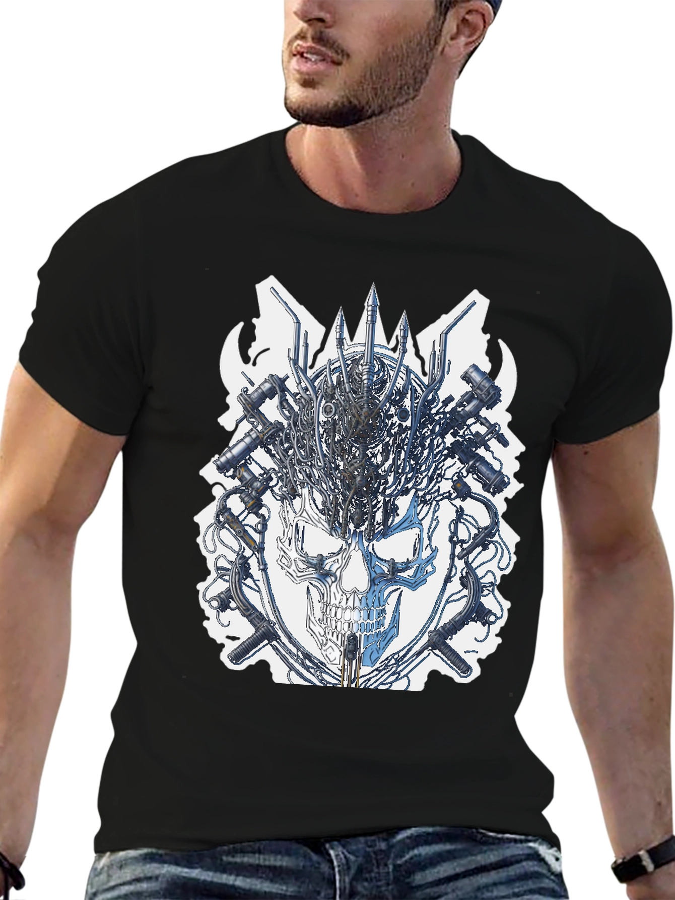 Black Cyber Skull T-Shirt - Edgy Graphic Tee view 6