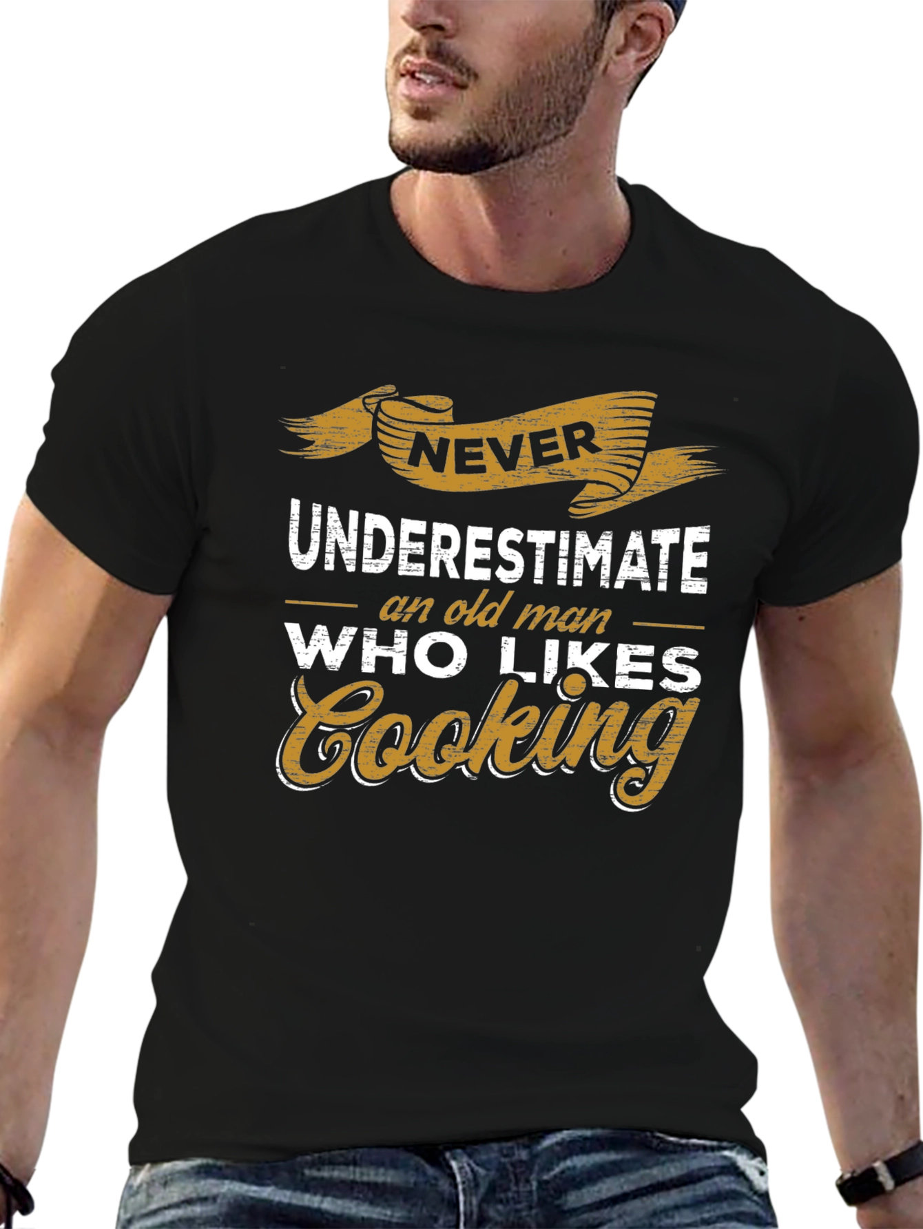 Black Never Underestimate Old Man Who Likes Cooking Graphic T-Shirt view 6