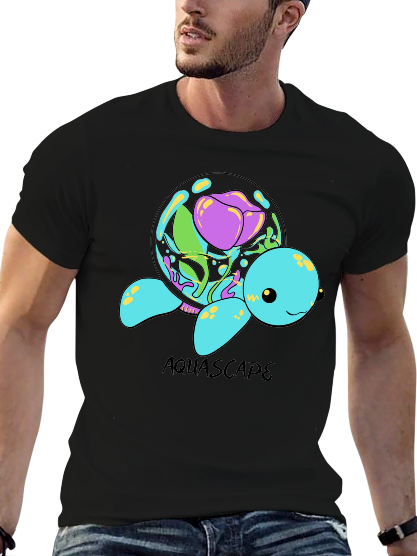 Black Aquascape Turtle Graphic T-Shirt view 6