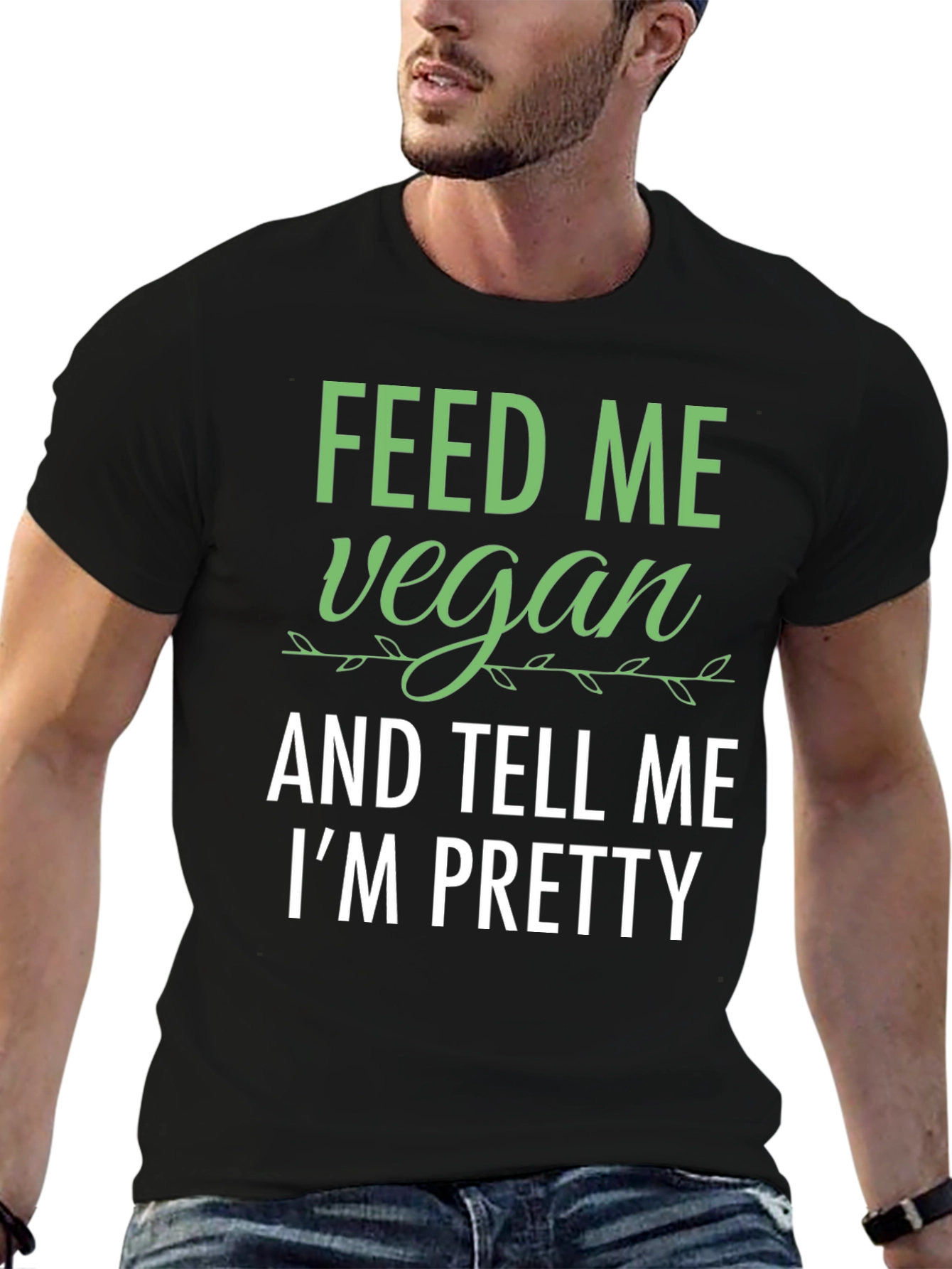 Black Feed Me Vegan Funny Graphic T-Shirt view 6