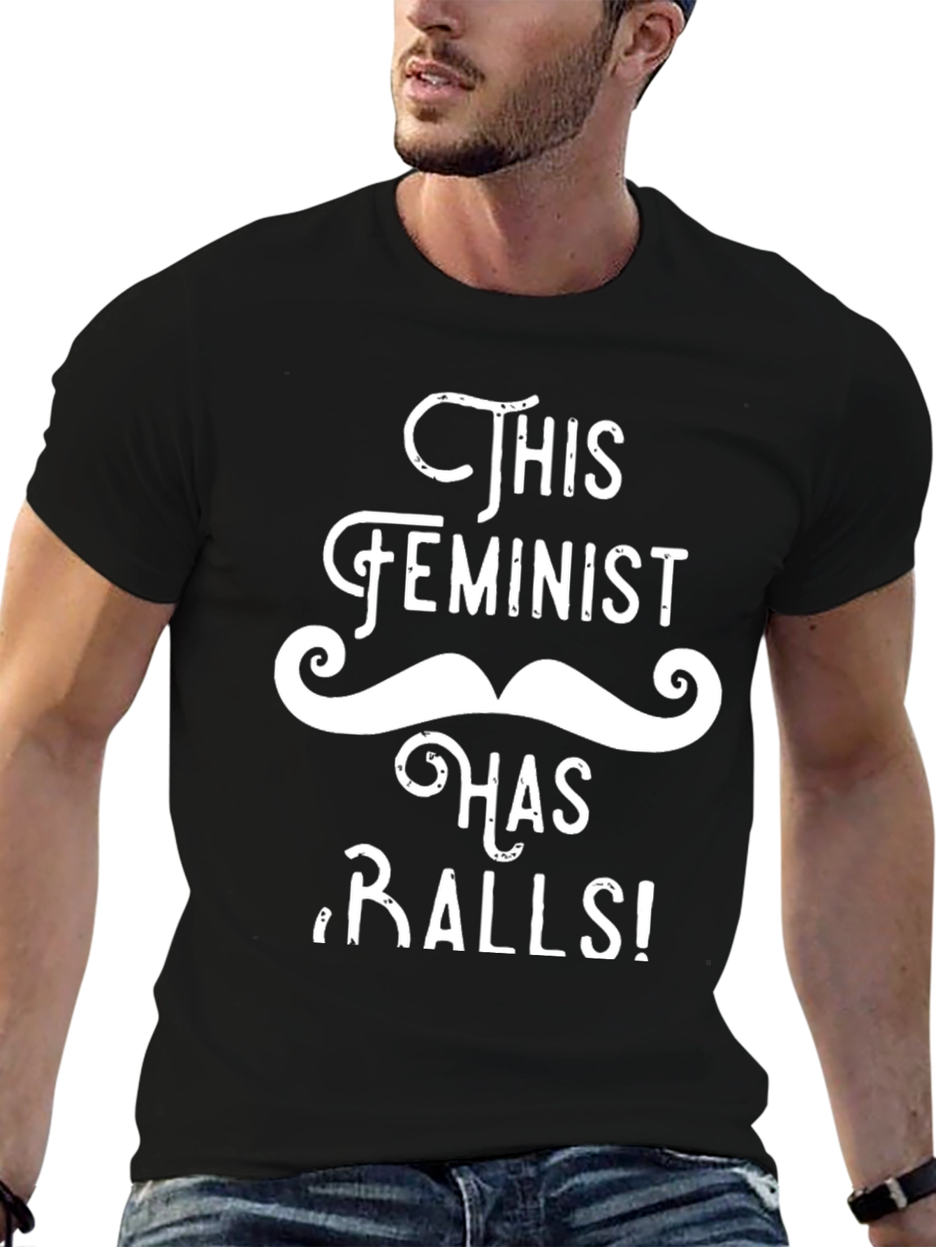 Black Feminist Humor Tee: This Feminist Has Balls T-Shirt view 6