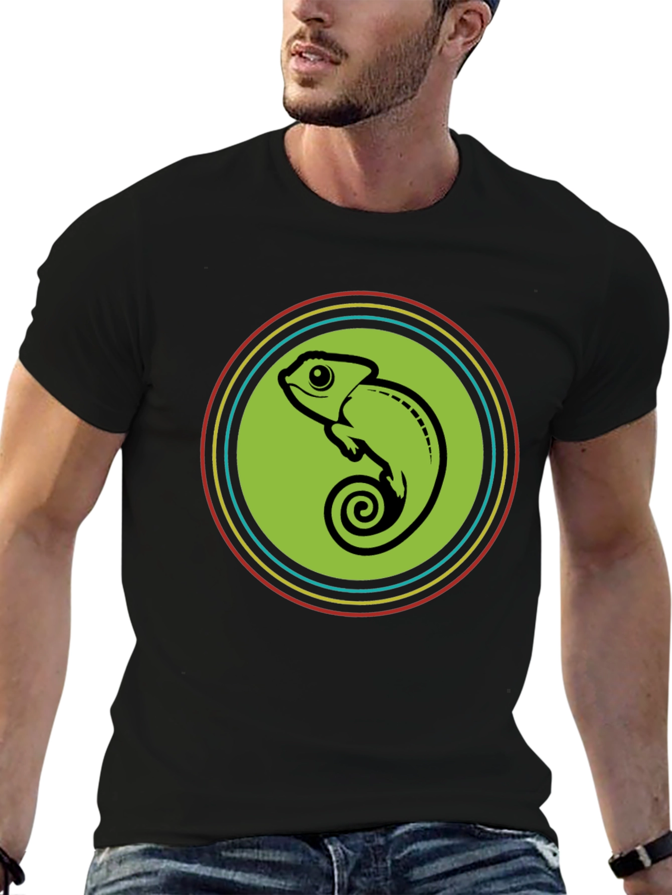 Black Chameleon Circle Graphic Tee - Cool & Comfy view 6