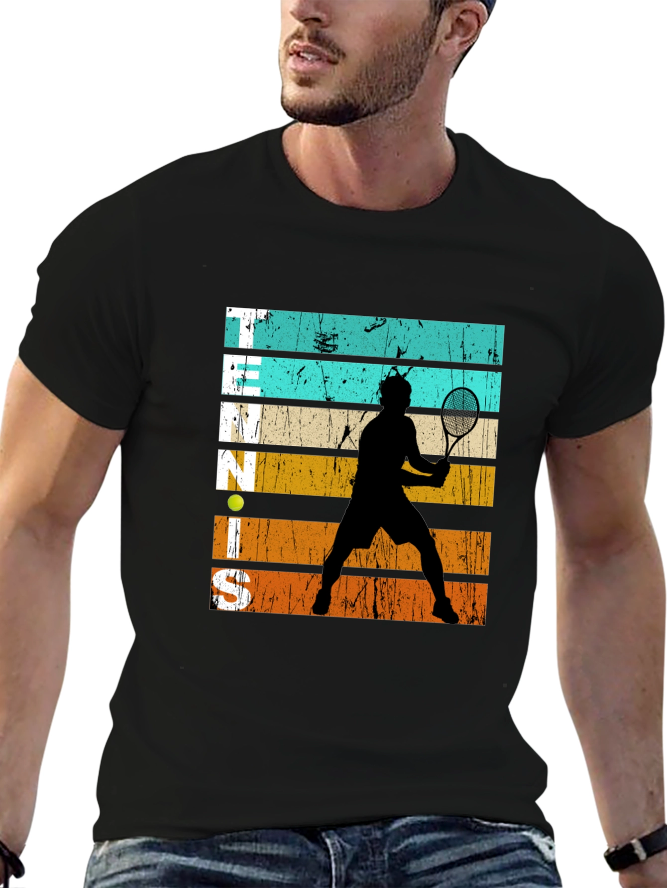 Black Retro Tennis Player Graphic T-Shirt view 6