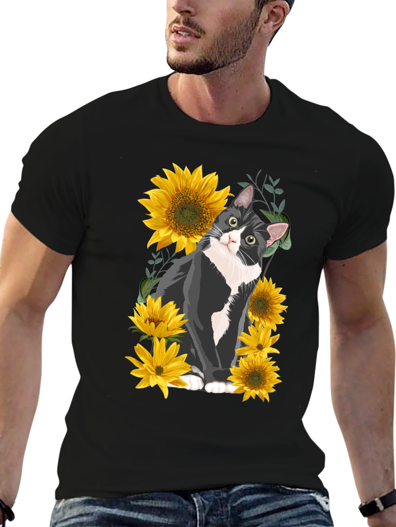 Black Cat and Sunflower Graphic Tee view 6