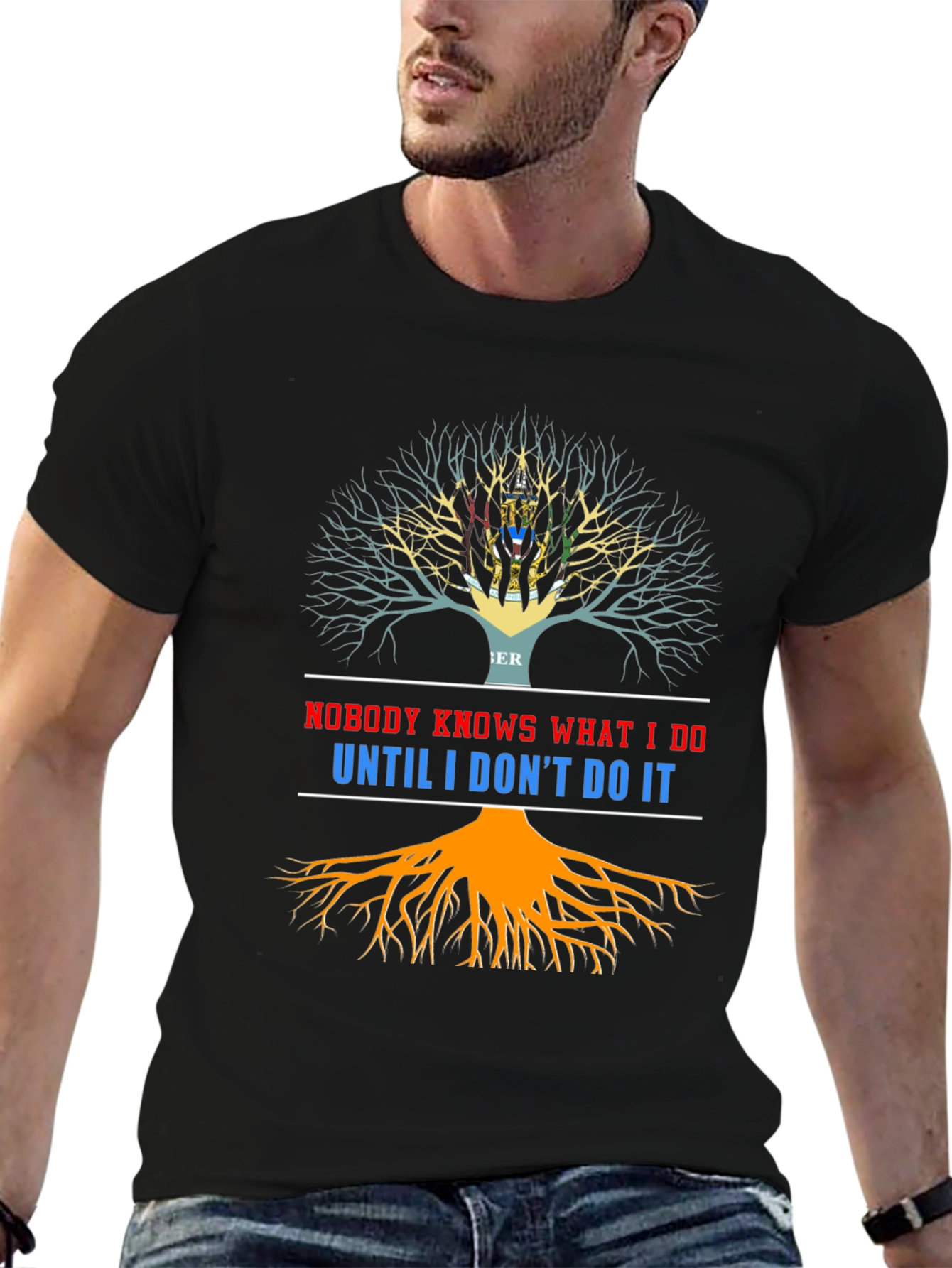 Black Nobody Knows T-Shirt - Unique Tree of Life Design view 6