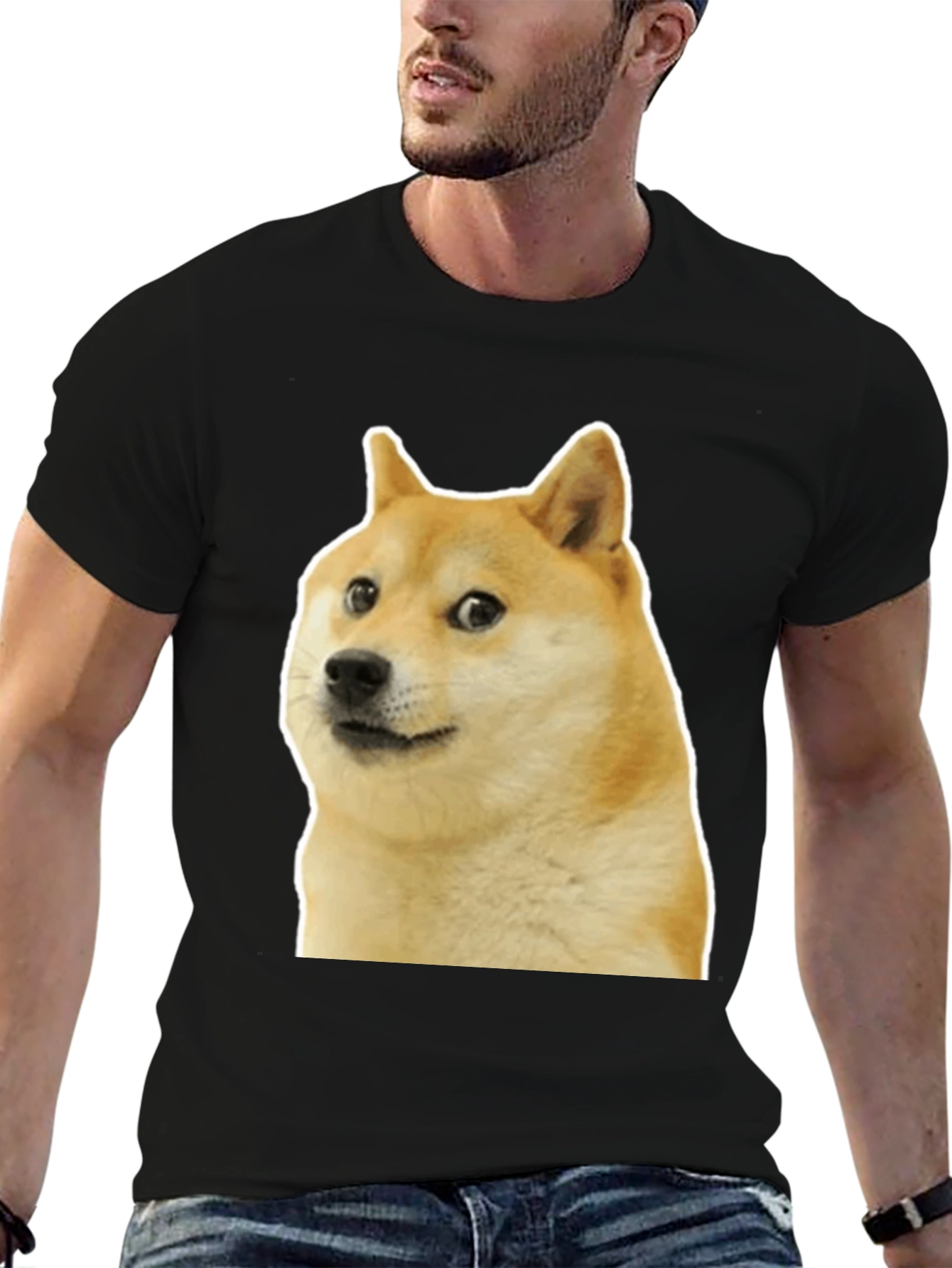 Black Doge Meme Graphic Tee - Black Cotton T-Shirt view 6