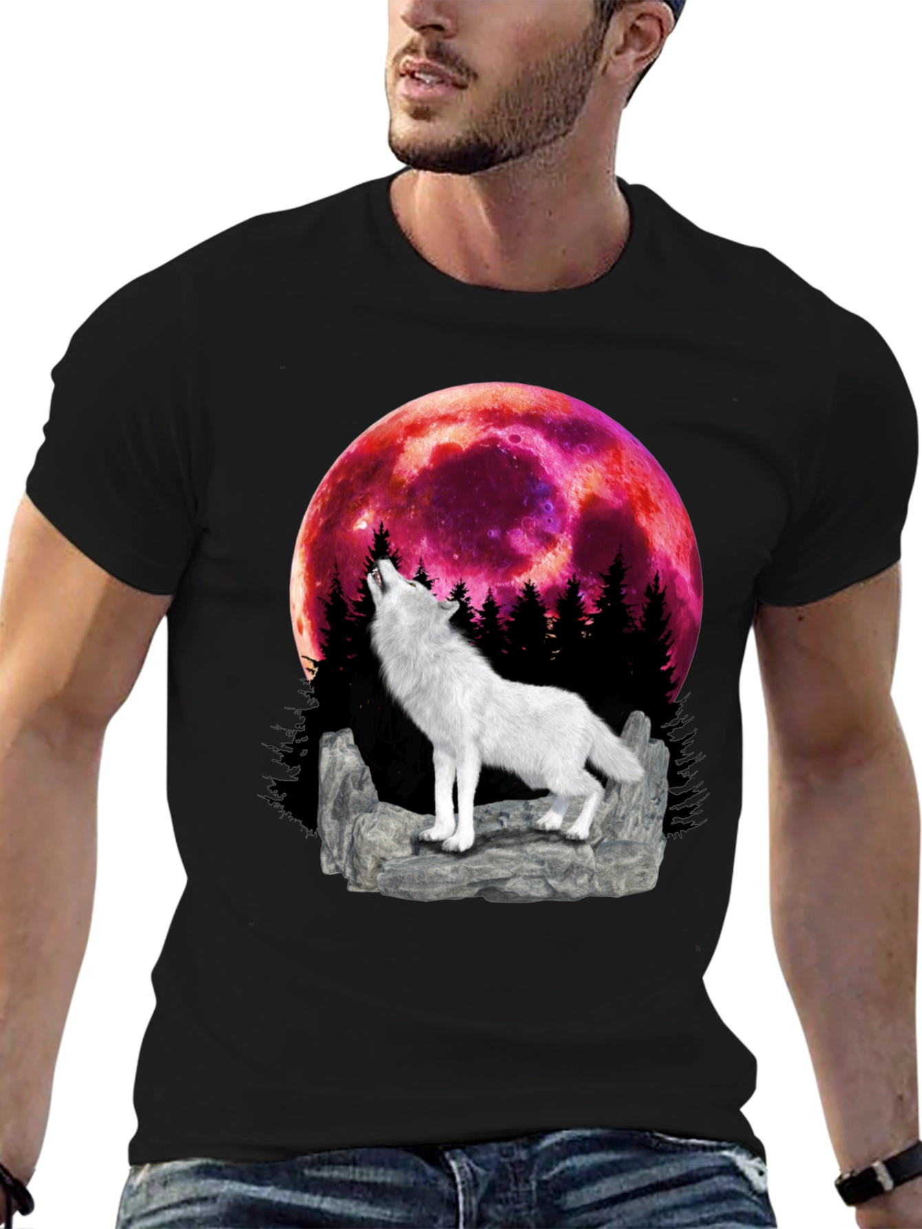 Black Wolf Howling at the Moon Graphic Tee view 6