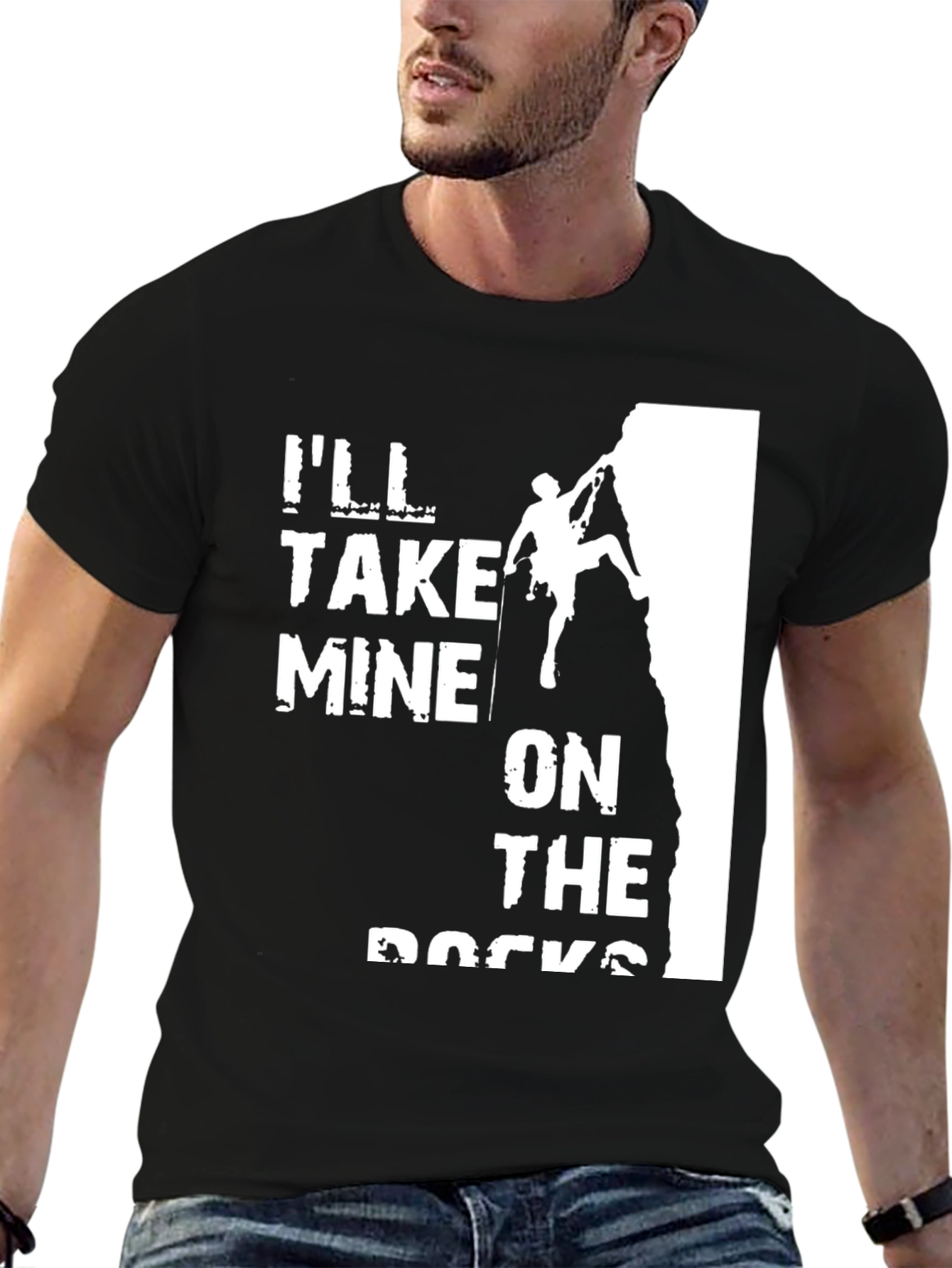 Black Climbing T-Shirt: "I'll Take Mine On The Rocks" - Black view 6
