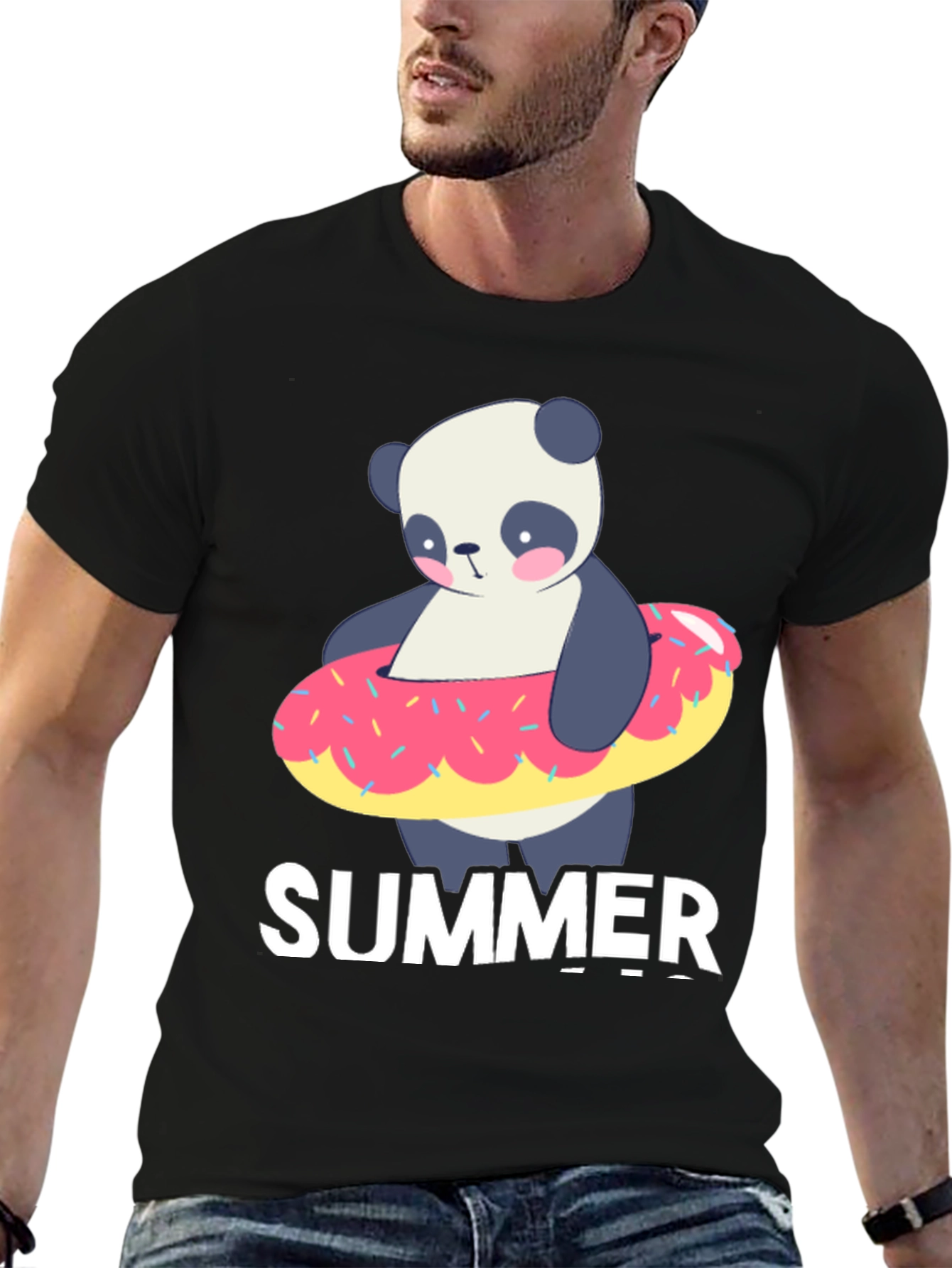 Black Summer Panda Doughnut T-Shirt view 6