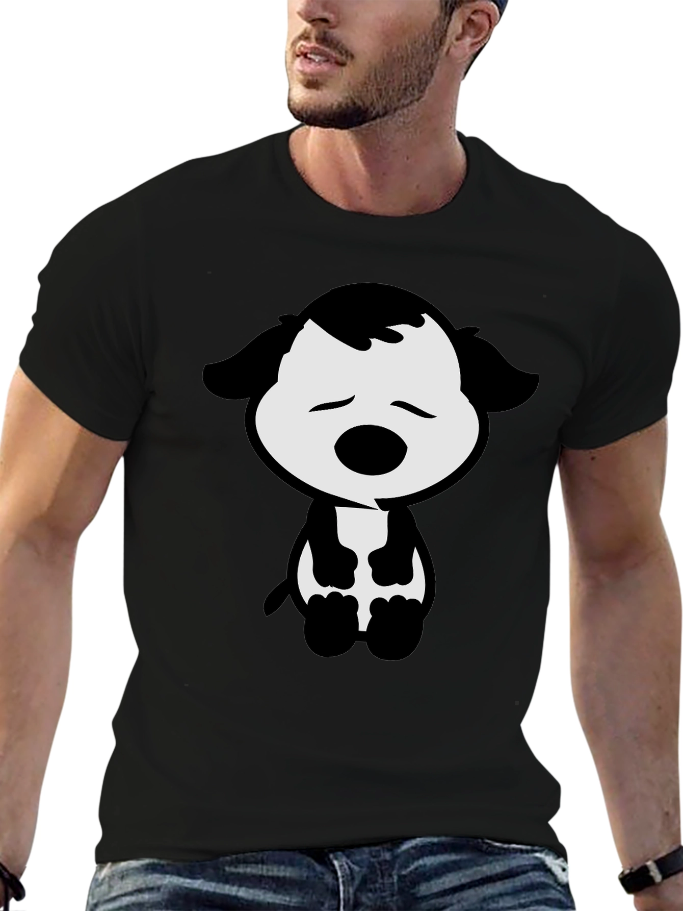 Black Cute Cartoon Dog Graphic Tee - Black T-Shirt view 6
