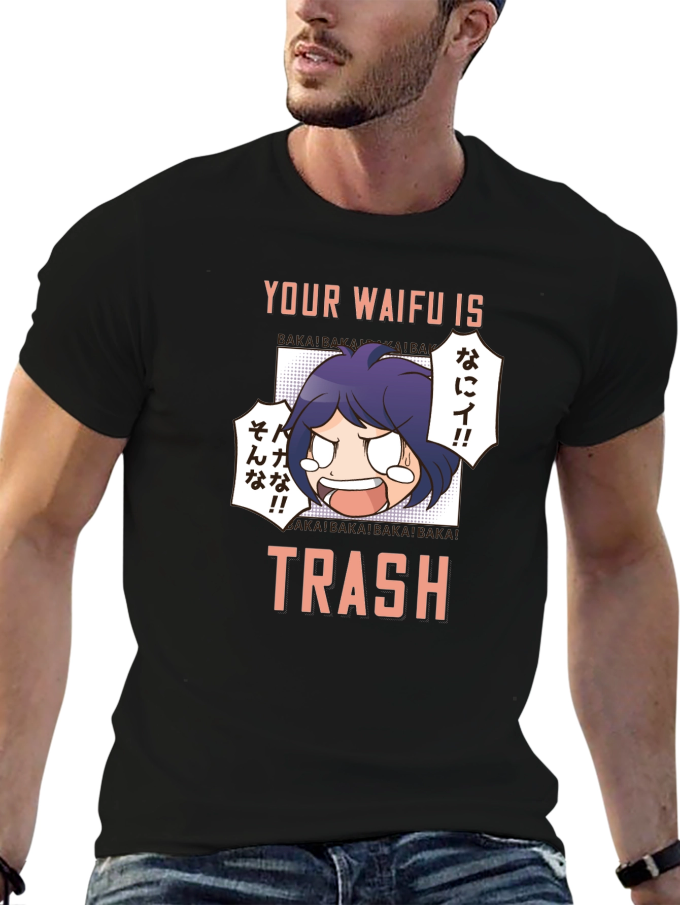 Black Your Waifu is Trash T-Shirt Anime Manga Graphic Tee view 6