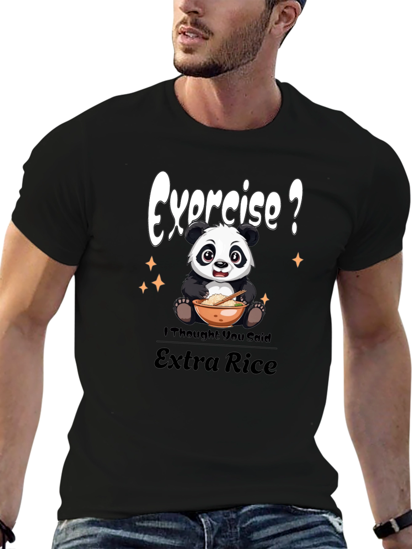 Black Exercise? Panda Extra Rice Graphic Tee view 6