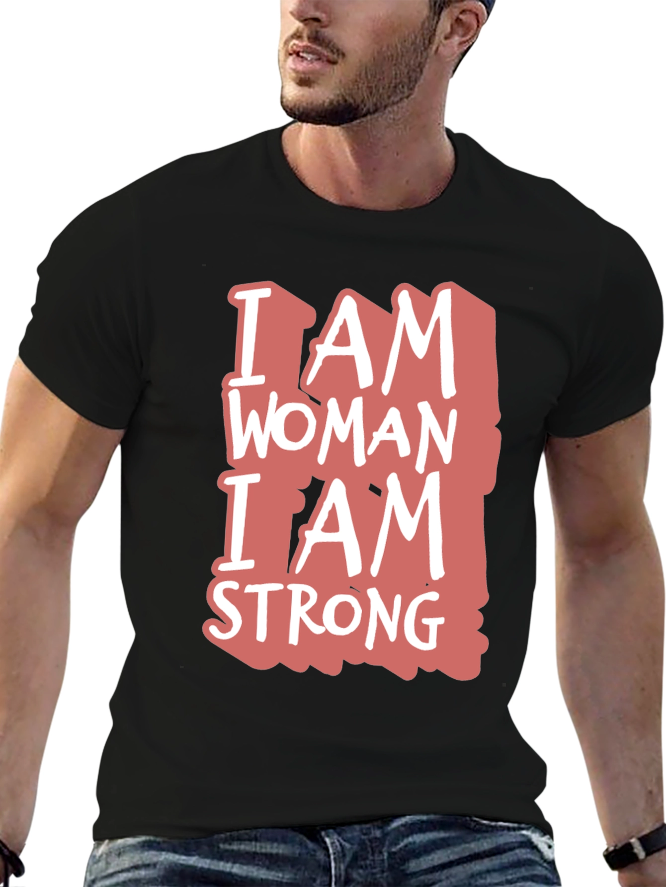 Black I Am Woman I Am Strong Graphic Tee - Black Cotton Blend view 6