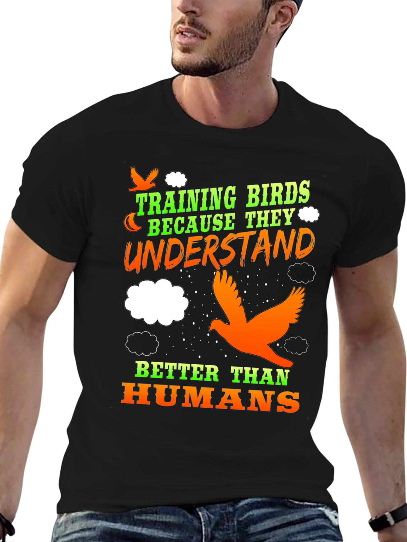 Black Training Birds Funny T-Shirt view 6