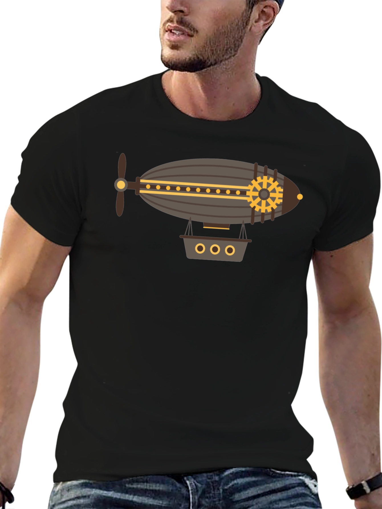 Black Steampunk Airship Graphic Tee view 6