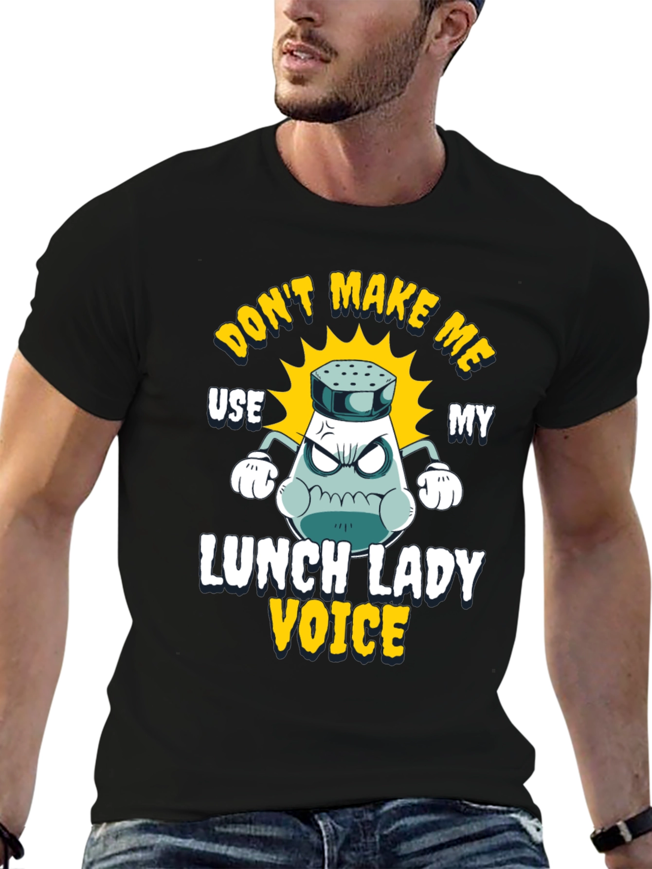Black Don't Make Me Use My Lunch Lady Voice T-Shirt view 6
