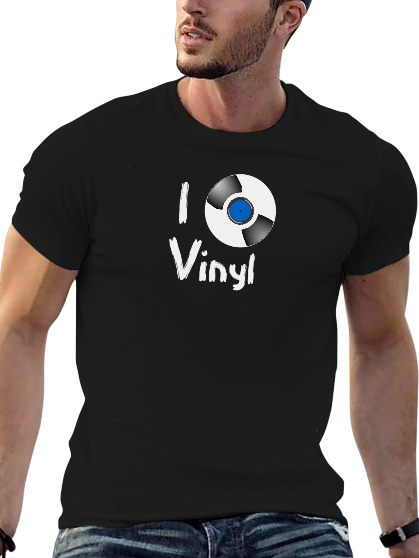 Black I Love Vinyl Black T-Shirt view 6