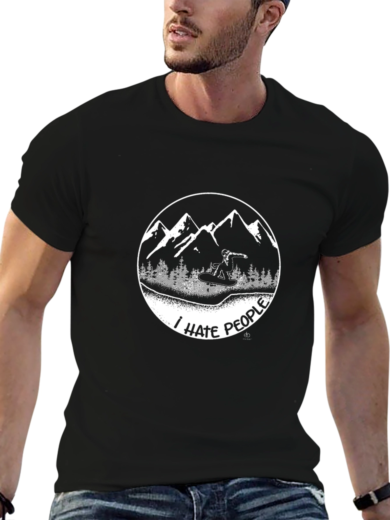 Black I Hate People Snowboarder Graphic Tee view 6