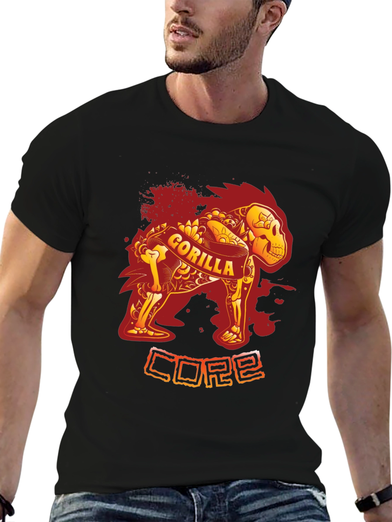 Black Gorilla Core Black T-Shirt - Unique Design view 6