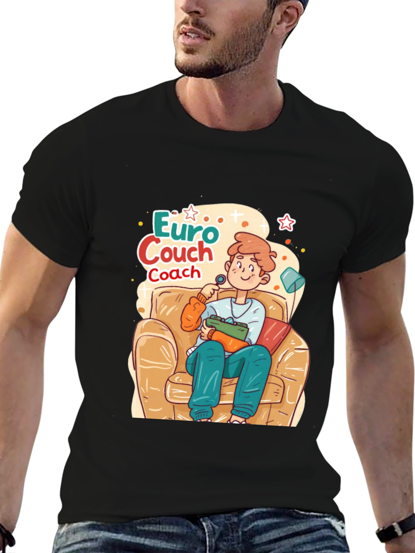 Black Euro Couch Coach T-Shirt view 6
