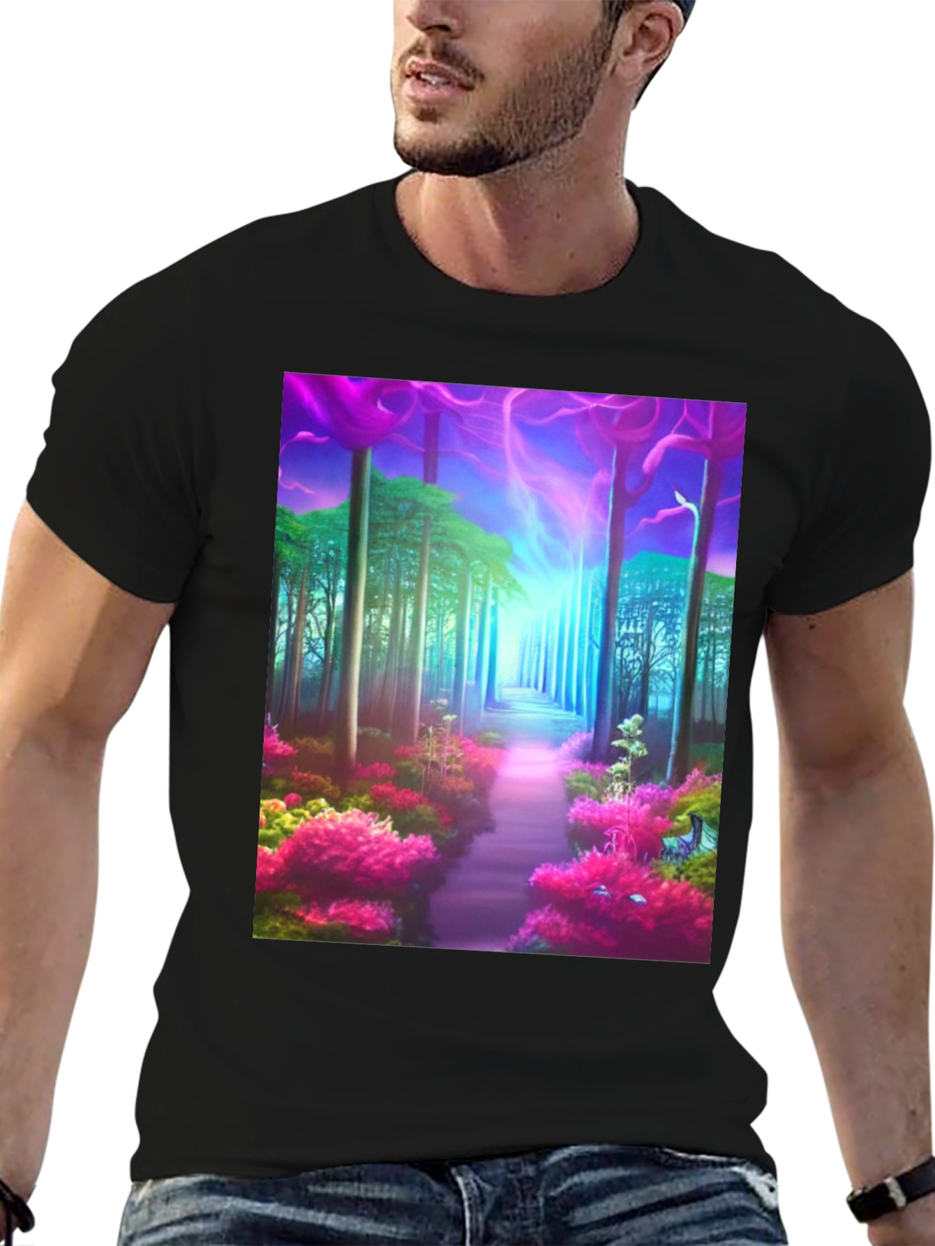 Black Enchanted Forest Graphic T-Shirt view 6
