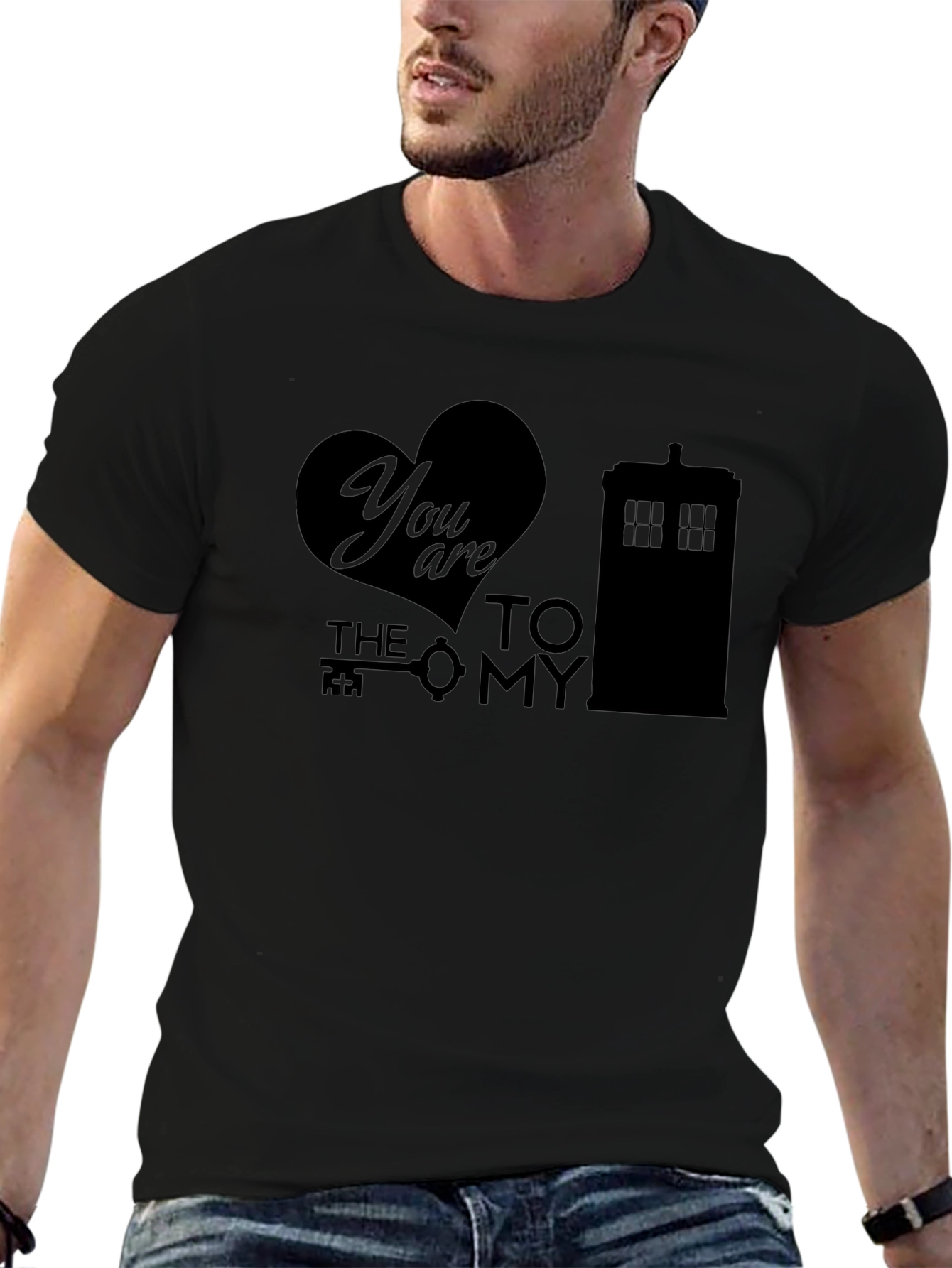 Black You Are the Key To My TARDIS Black Graphic T-Shirt view 6