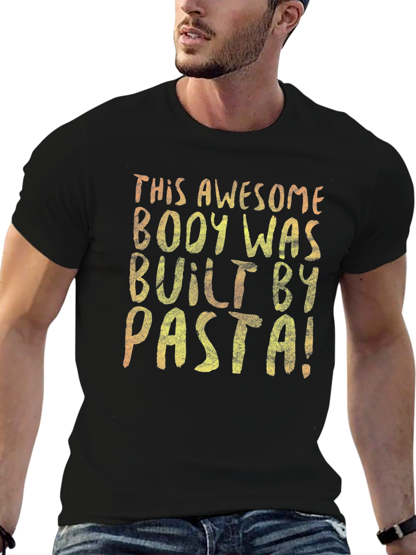Black Awesome Body Built By Pasta T-Shirt view 6