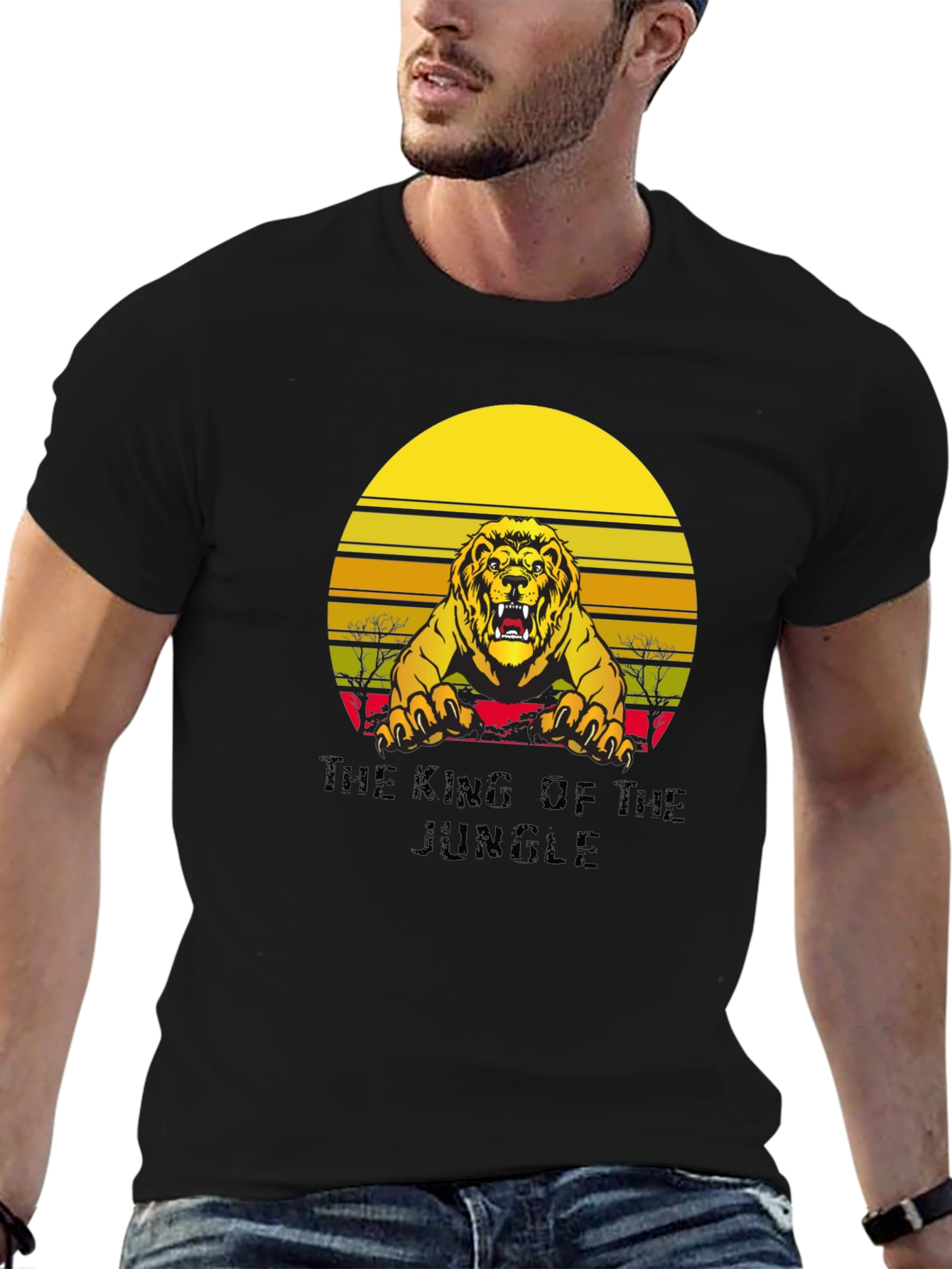 Black King of the Jungle Lion Graphic Tee - Unisex view 6