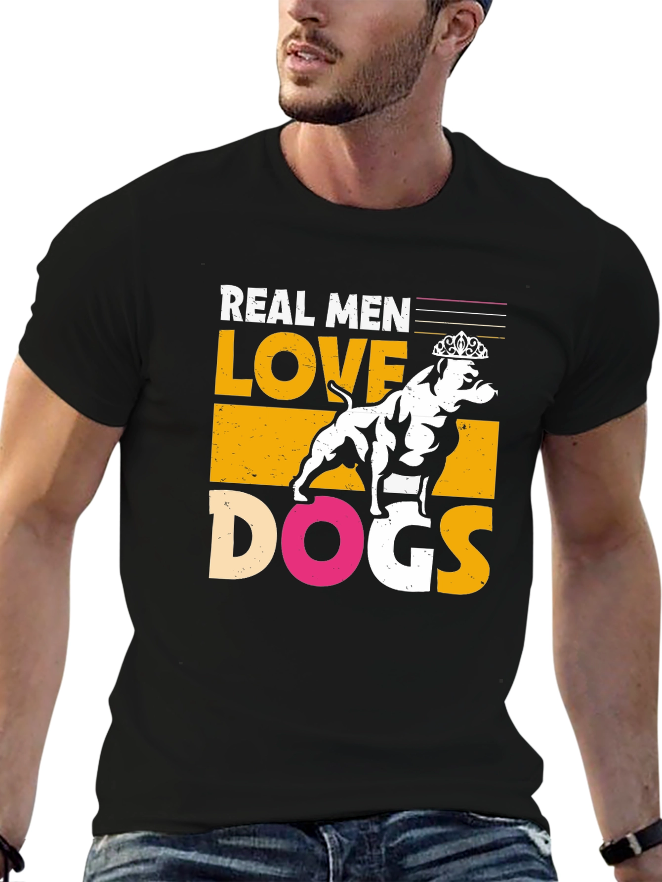Black Real Men Love Dogs Graphic T-Shirt - Black view 6