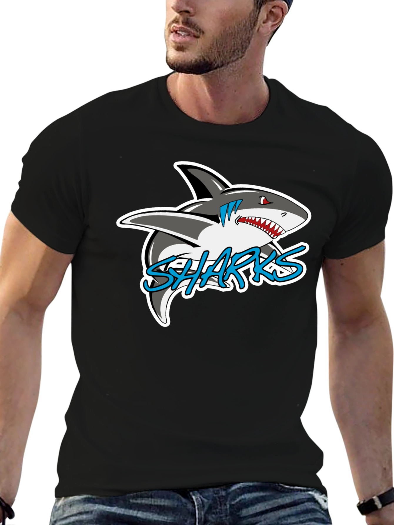 Black Sharks Graphic Black T-Shirt view 6