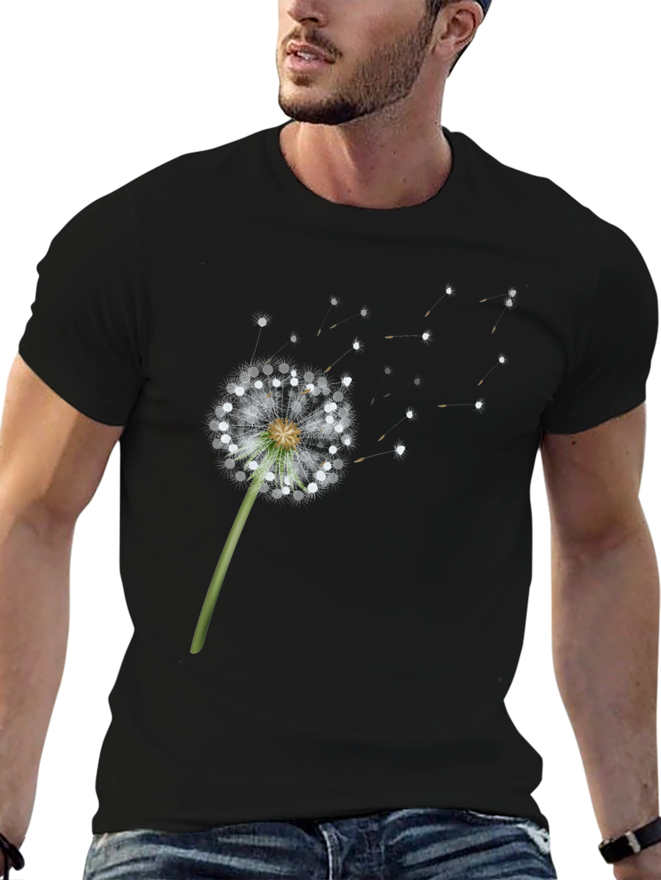 Black Dandelion Wish Graphic Tee - Black Cotton Blend view 6