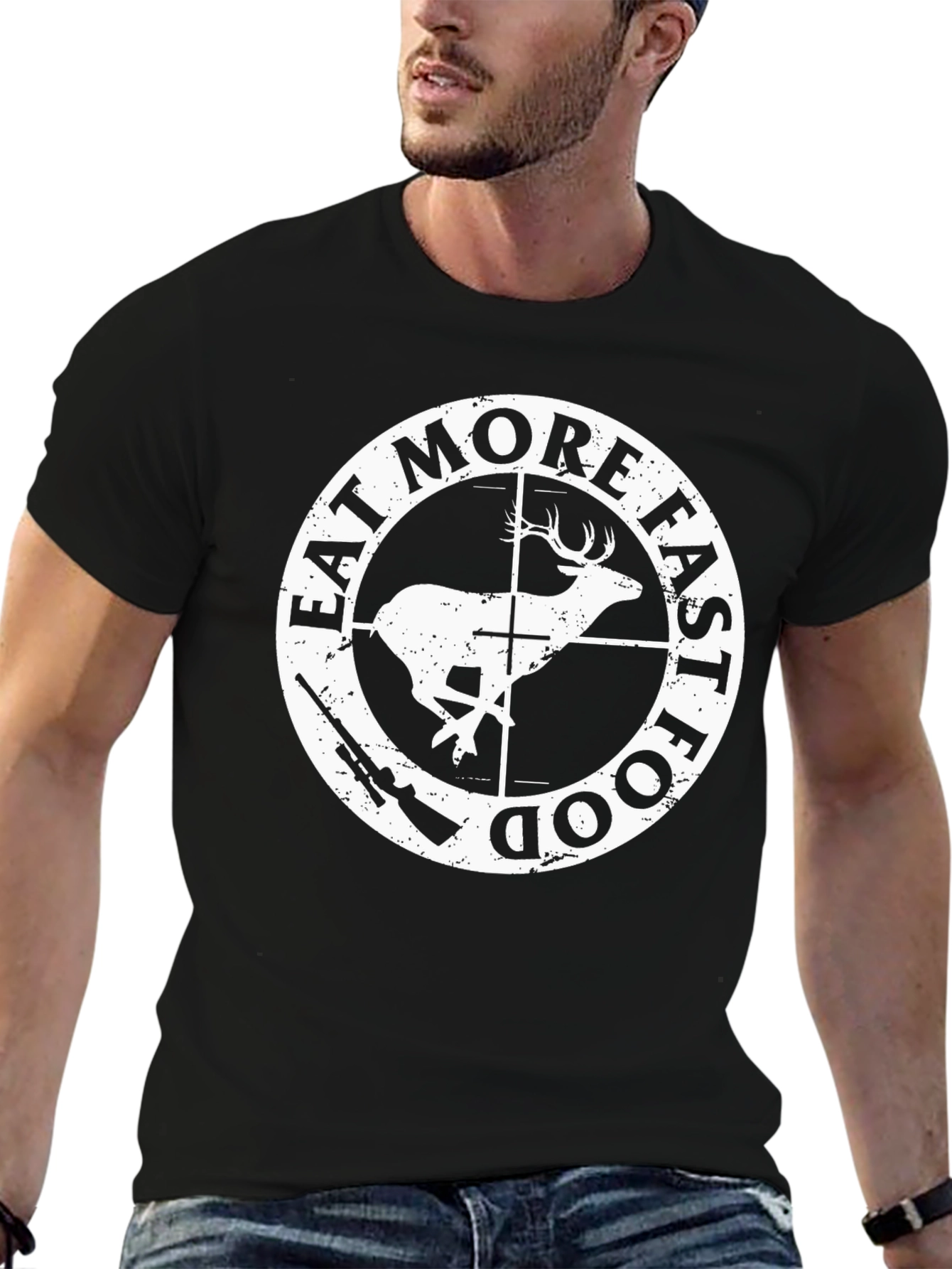 Black Eat More Fast Food Deer Hunting T-Shirt view 6