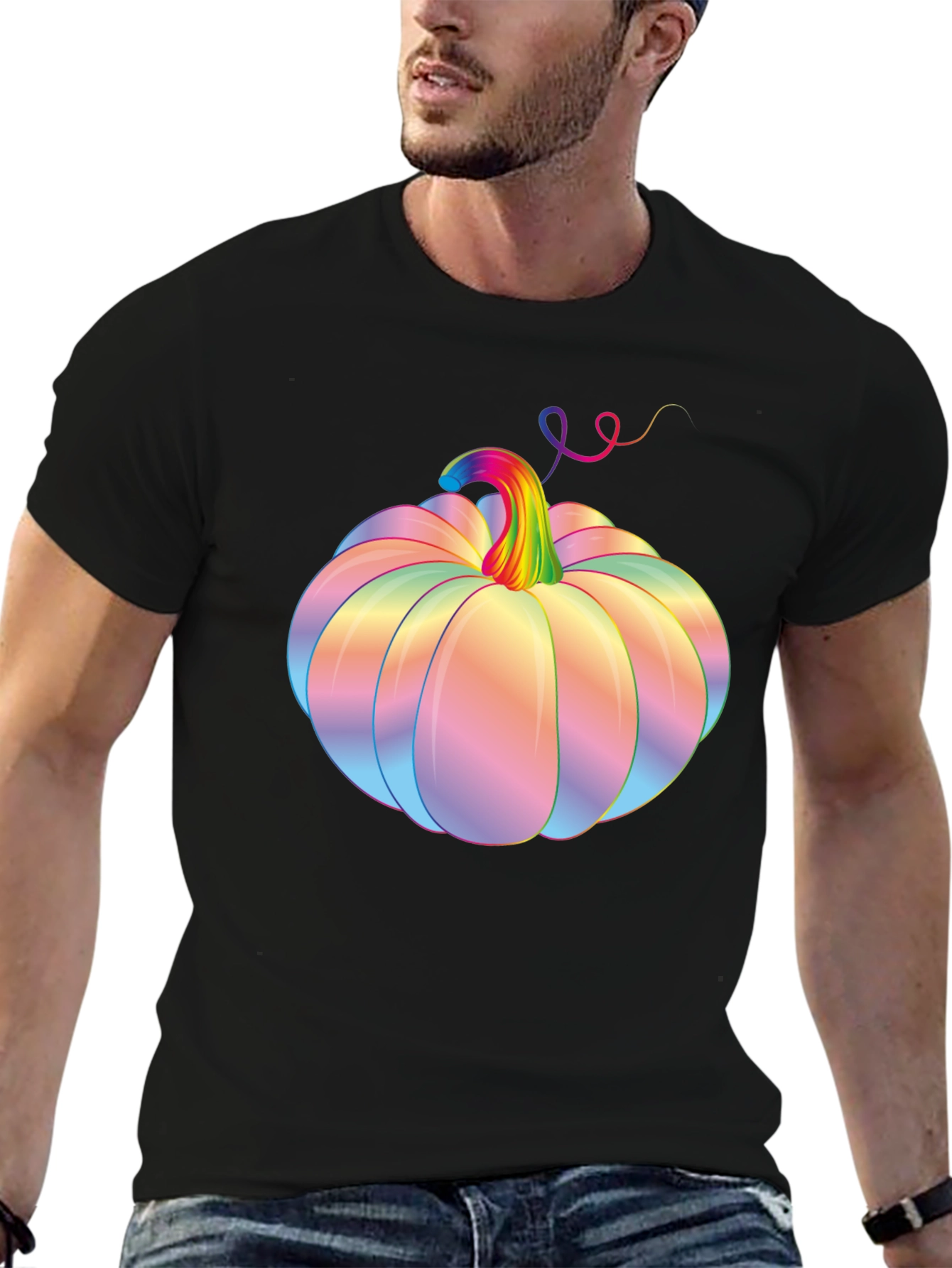 Black Rainbow Pumpkin Graphic Tee - Fall Fashion view 6