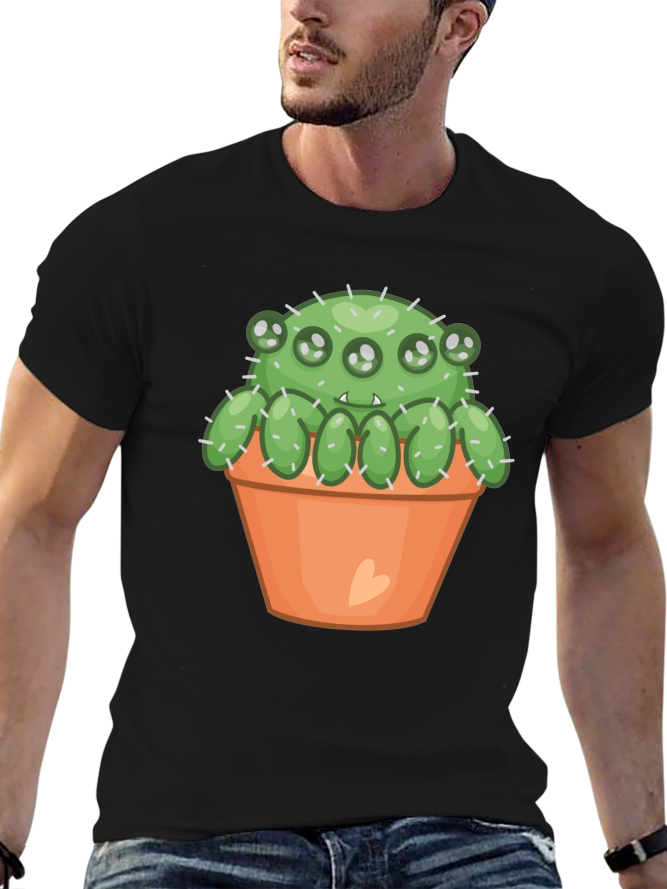 Black Cactus Monster T-Shirt - Cute & Spooky! view 6