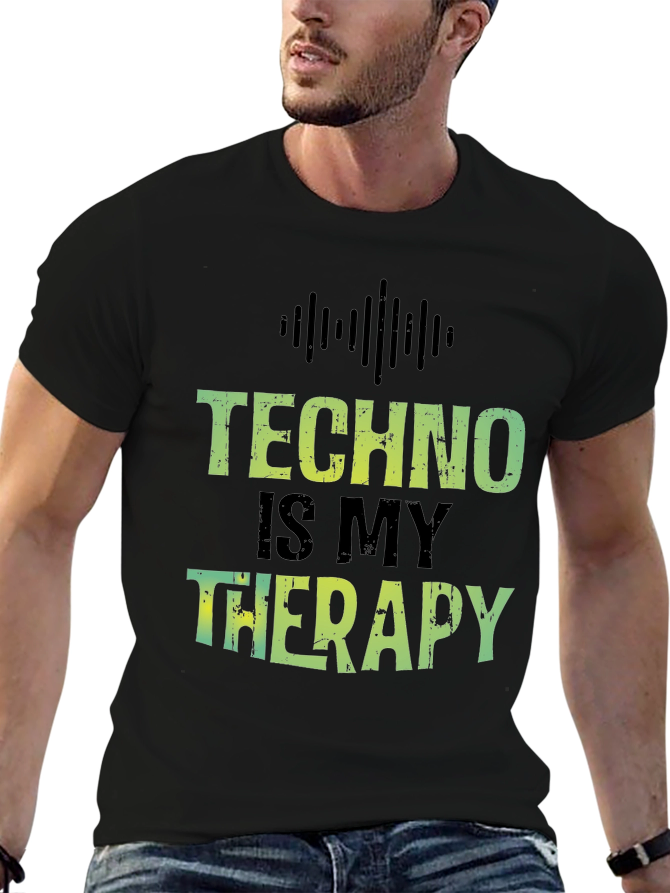 Black Techno is My Therapy T-Shirt - Music Lover Tee view 6