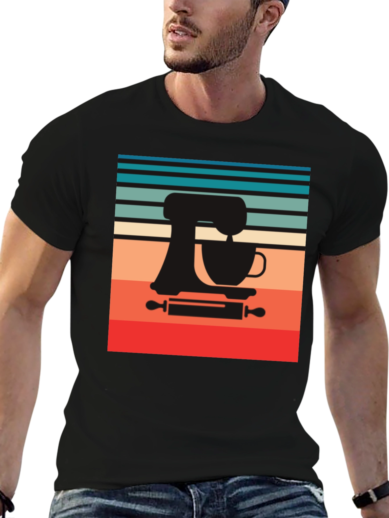 Black Retro Baker T-Shirt - Kitchen Mixer Design view 6