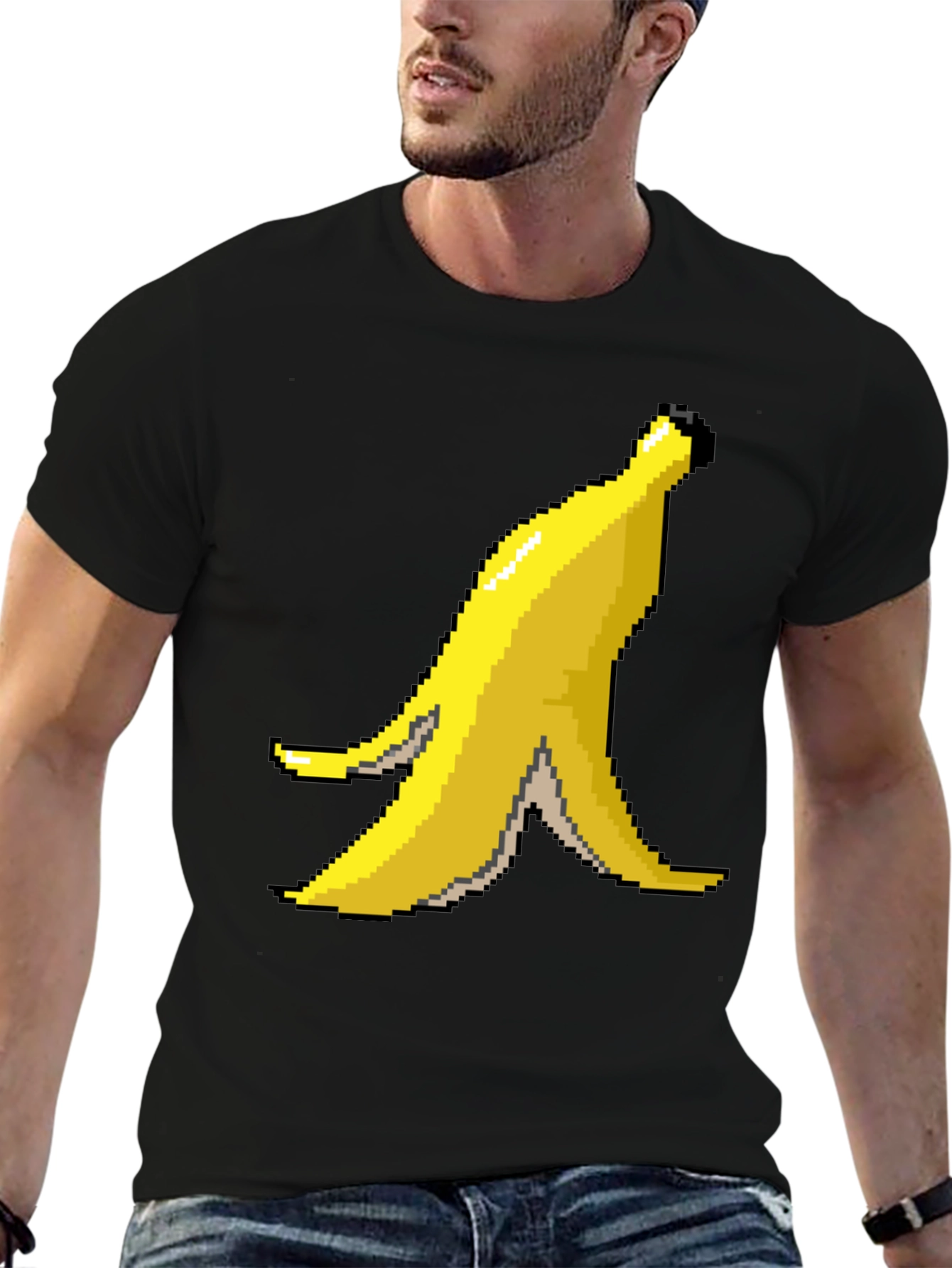 Black Pixel Banana Peel Graphic T-Shirt view 6