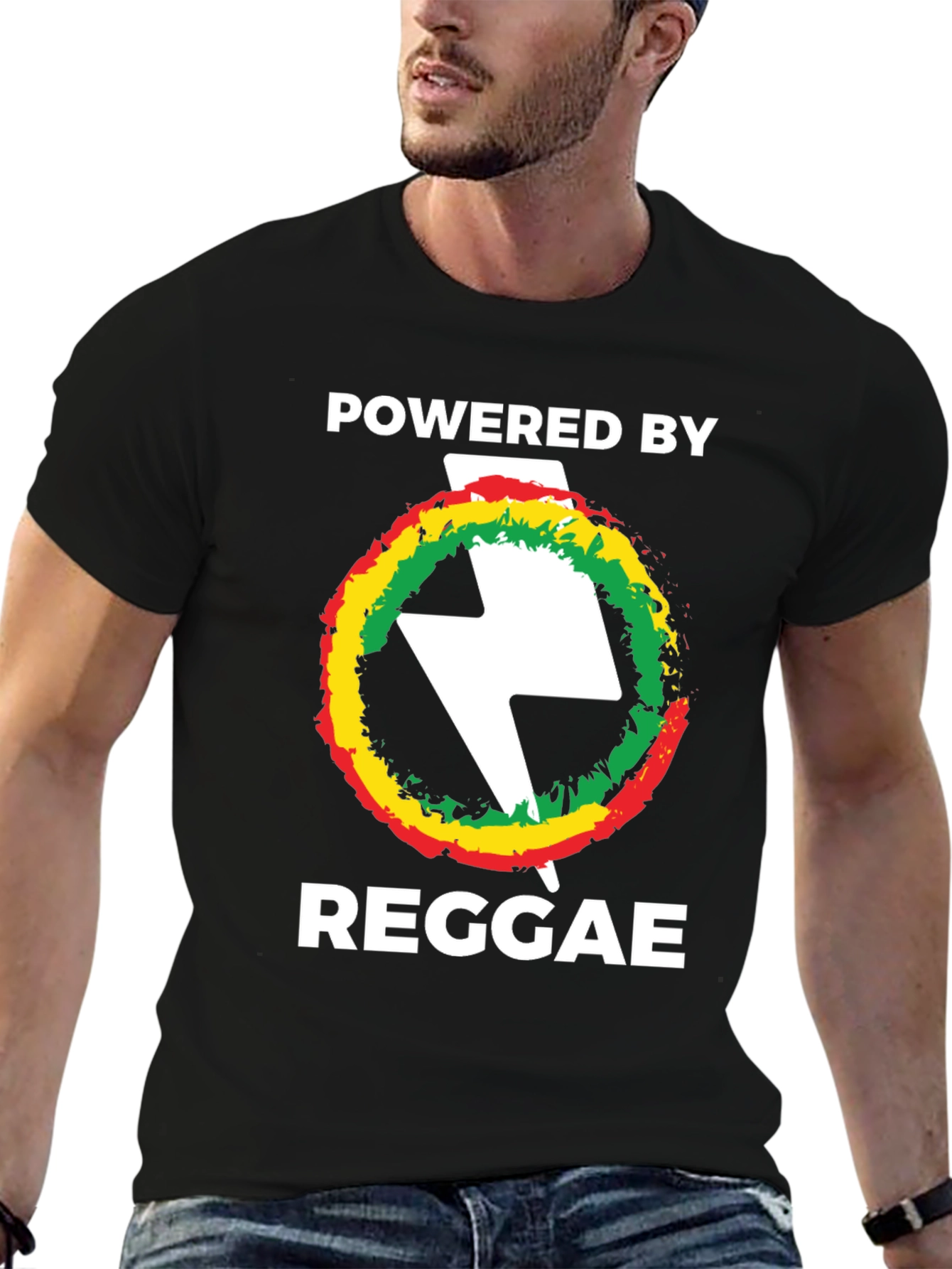 Black Powered By Reggae T-Shirt Black Cotton view 6