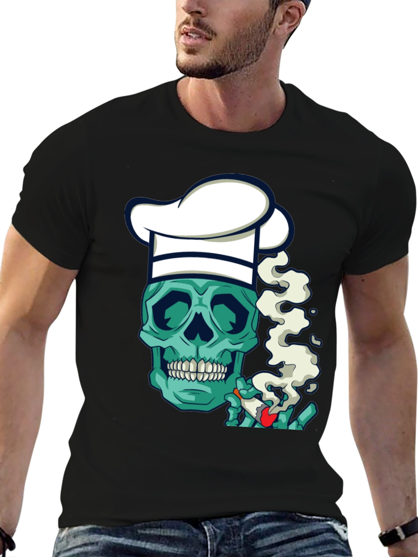 Black Chef Skull Smoker T-Shirt - Cool Graphic Tee view 6
