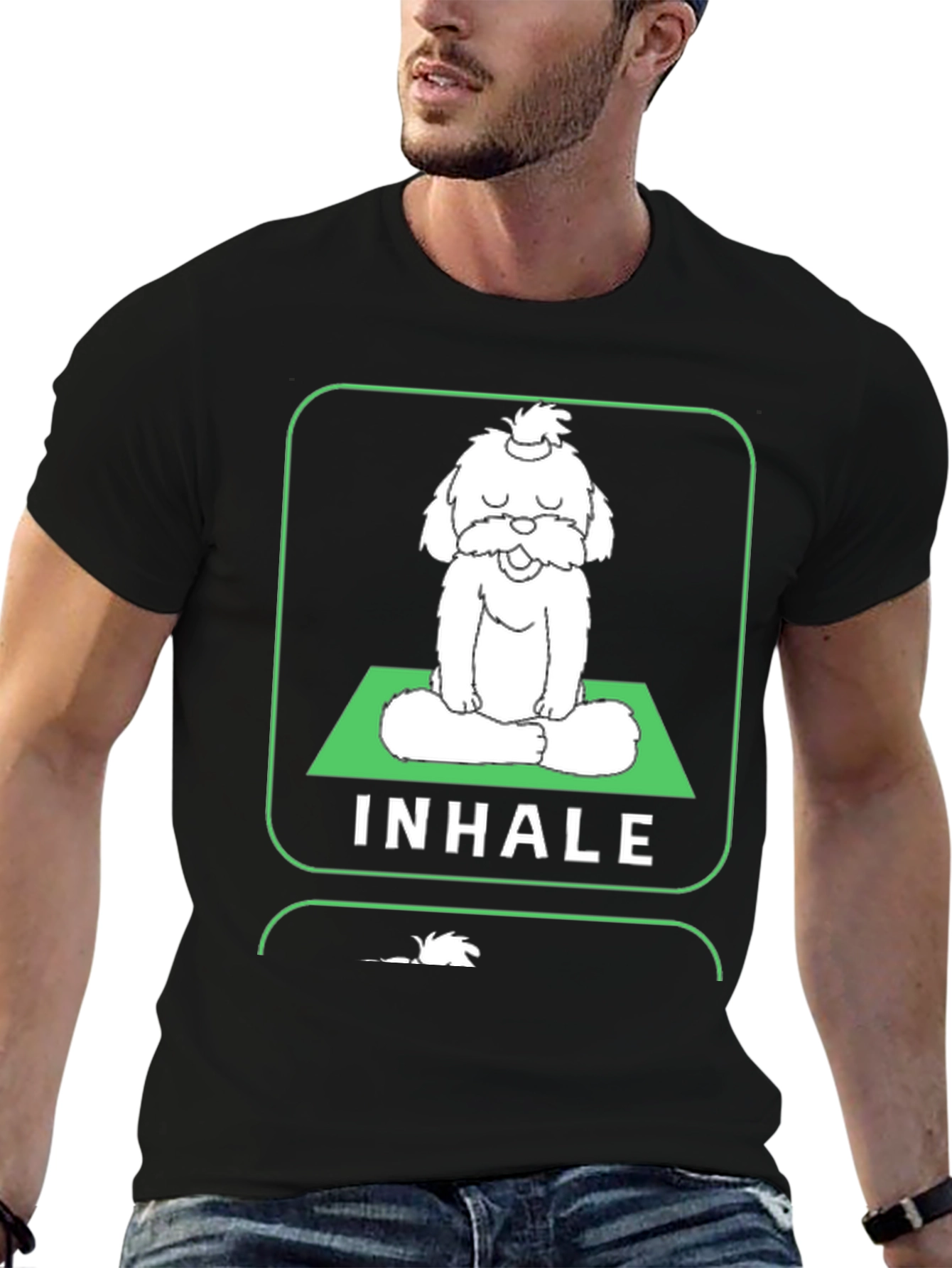 Black Meditating Dog Graphic Tee - Inhale, Exhale, Relax view 6