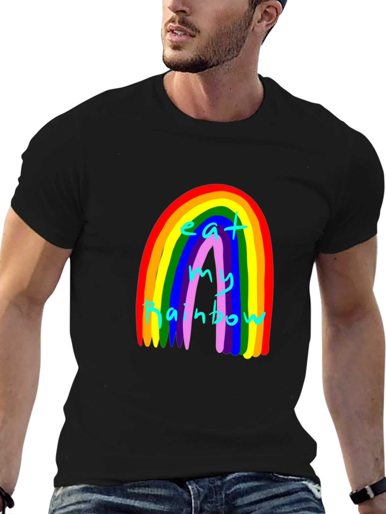 Black Eat My Rainbow Graphic Tee - Black Unisex T-Shirt view 6
