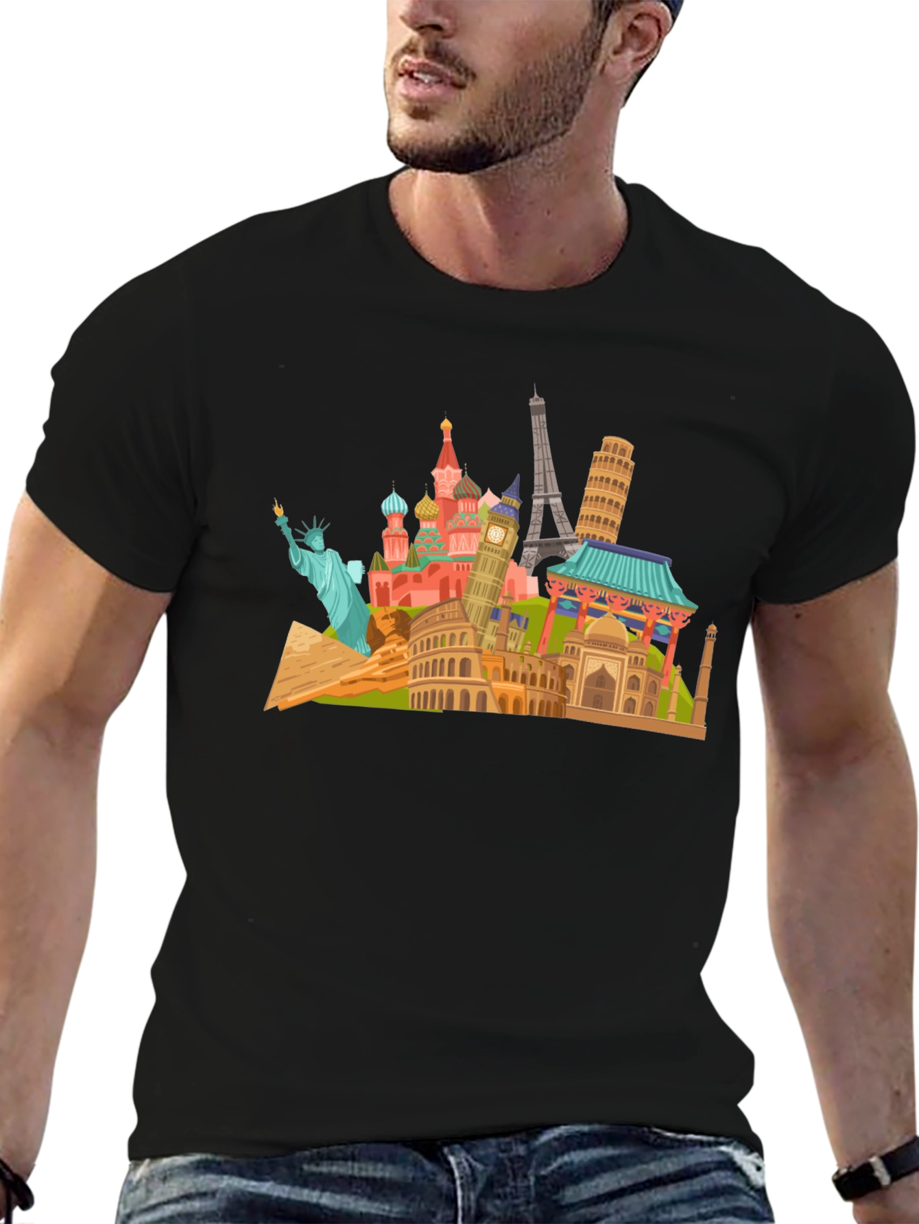 Black World Landmarks Black T-Shirt view 6