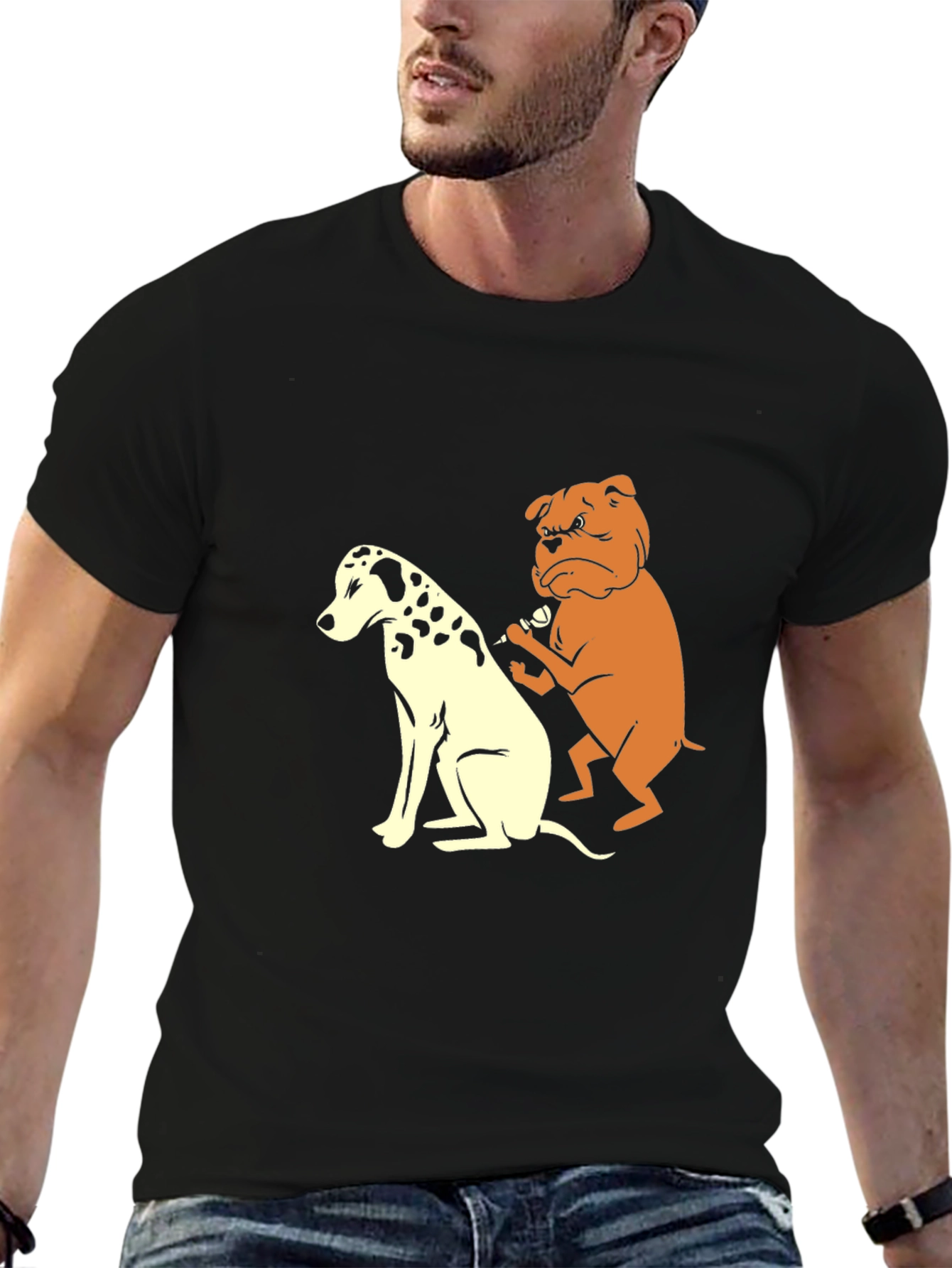 Black Dog Tattoo T-Shirt Funny Bulldog & Dalmatian Tee view 6