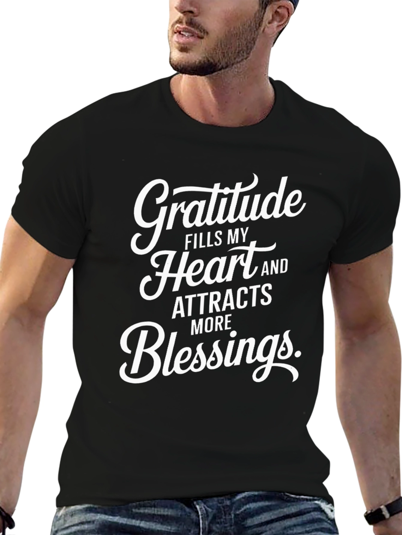 Black Gratitude Blessings Graphic Tee - Positive Vibes view 6
