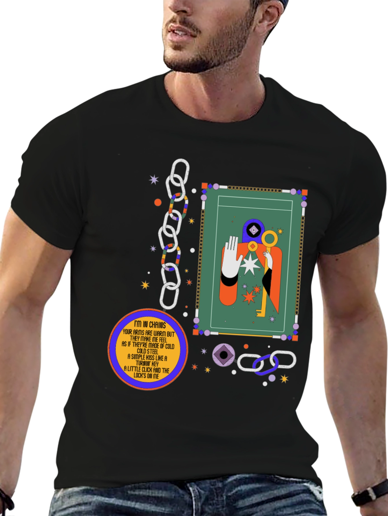 Black Abstract Graphic Tee - Key & Chains Design view 6